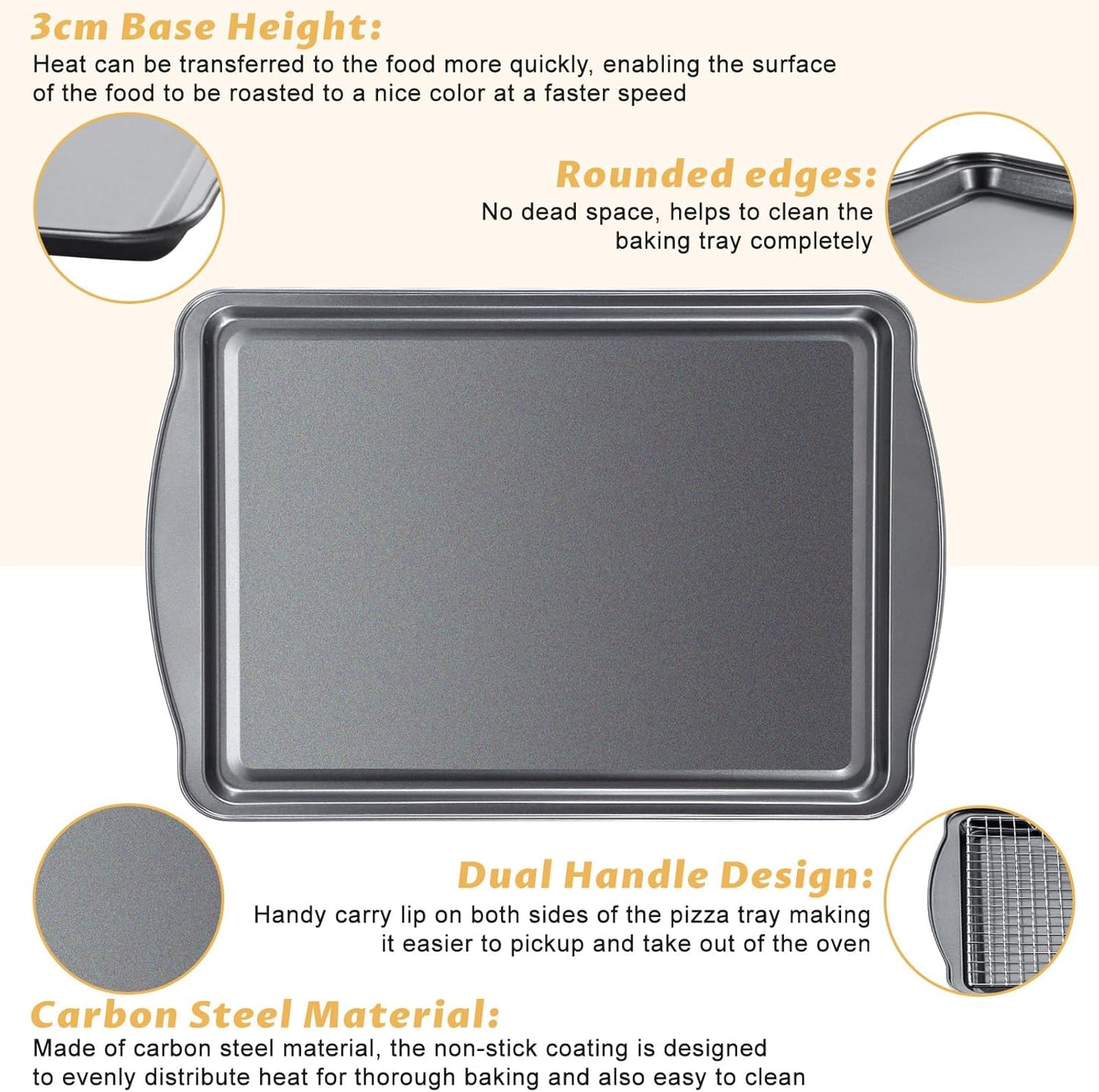 Baking Sheet with Cooling Racks - Carbon Steel Cookie Sheets for Baking [2 Sheets + 2 Racks], Nonstick Baking Pans, Perfect for Baking, Roasting, and More, Size 17 x 11 x 0.5 Inches