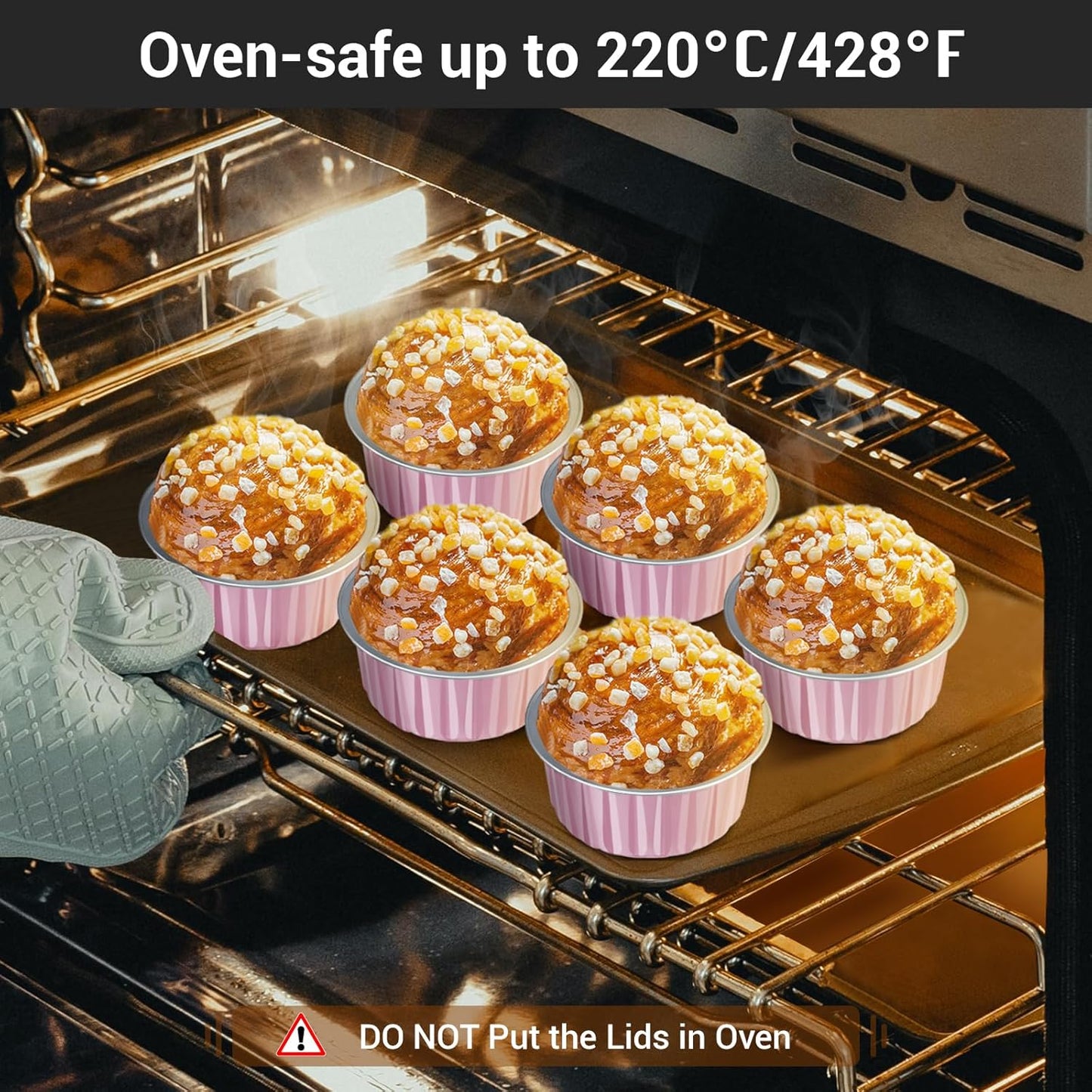 EUSOAR Baking Cups with Lids, Pink 60Packs 5oz Disposable Aluminum Foil Mini Muffin Liners, Dessert Cheesecake Pan Creme Brulee Cupcake Ramekins Containers for Catering Gathering Club Wedding Party