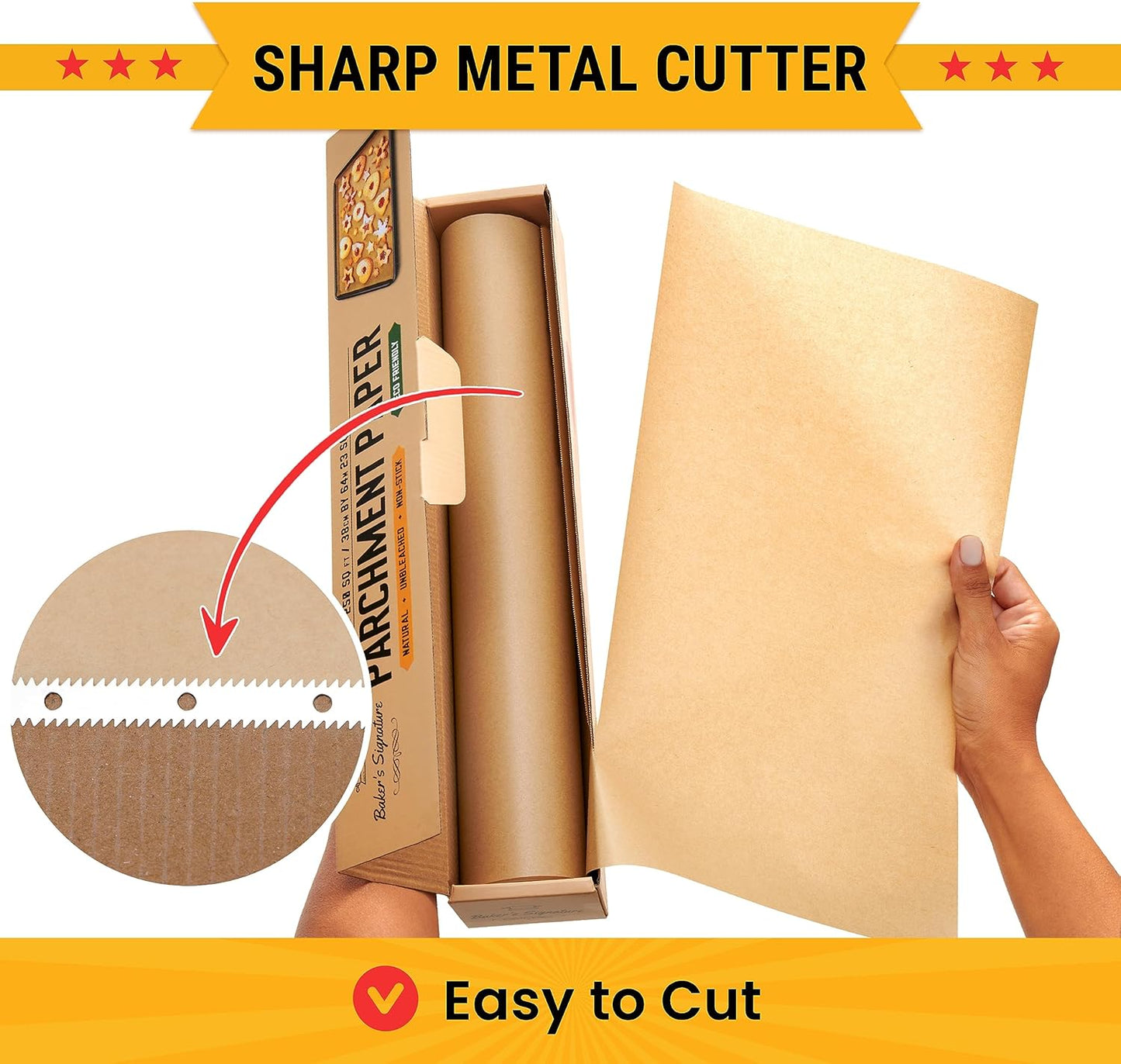 Unbleached Parchment Paper for Baking – 2-Pack 520 Sq.Ft Total - 15 in x 210 ft Baking Paper Roll with Cutter, Non-Stick Brown Parchment for Baking, Cooking, Grilling, Steaming by Baker’s Signature