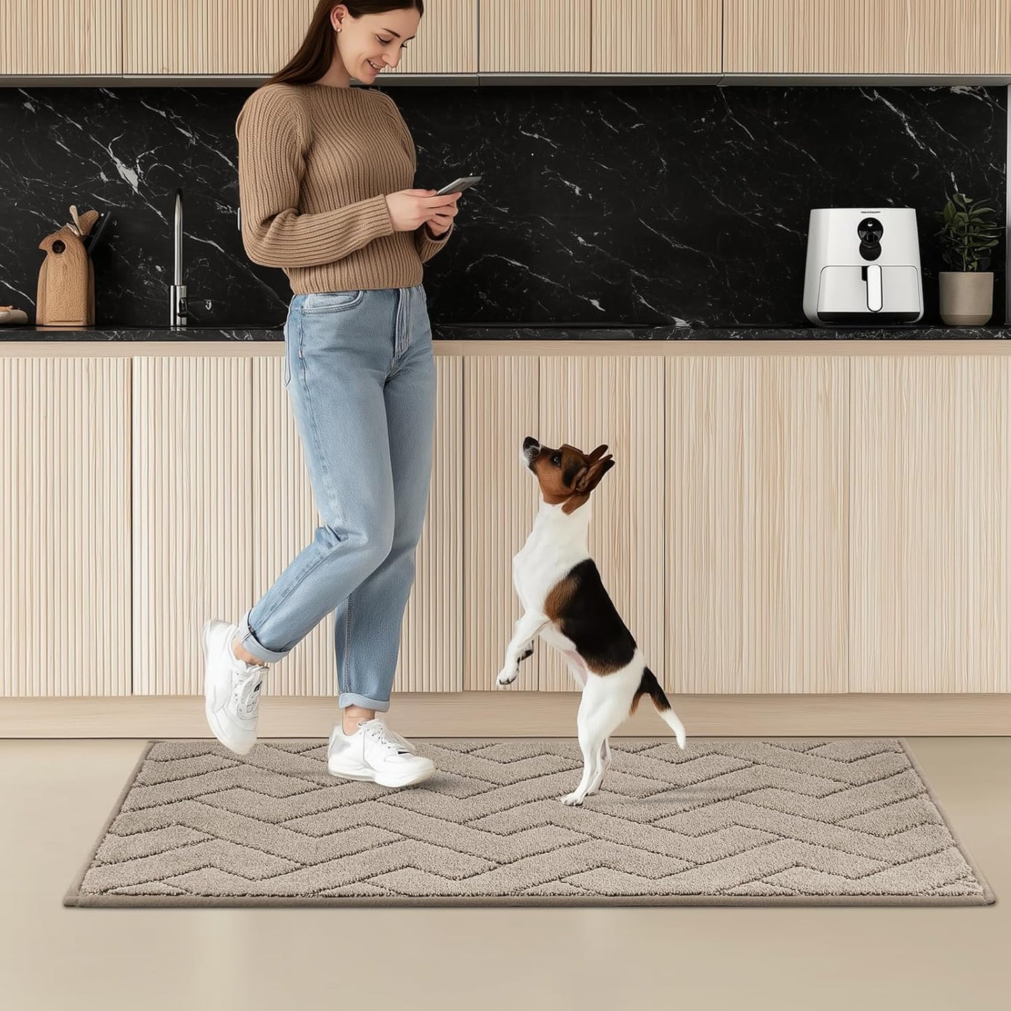 Machine Washable Kitchen Rugs 24" x 84", Non-Slip Kitchen Runner Rugs Mats for Floor, Absorbent Comfort Standing Mats for Kitchen, Sink, Laundry and Hallway, Rolled Packaging, Taupe