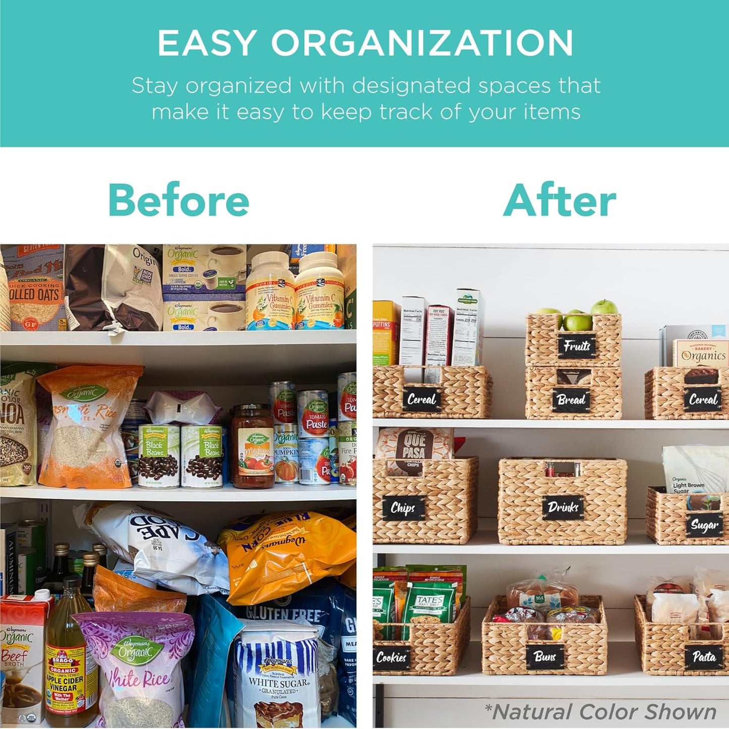 Best Choice Products Set of 4 9x12in Water Hyacinth Pantry Baskets, Woven Organizers w/Chalkboard Label, Chalk Marker - Gray