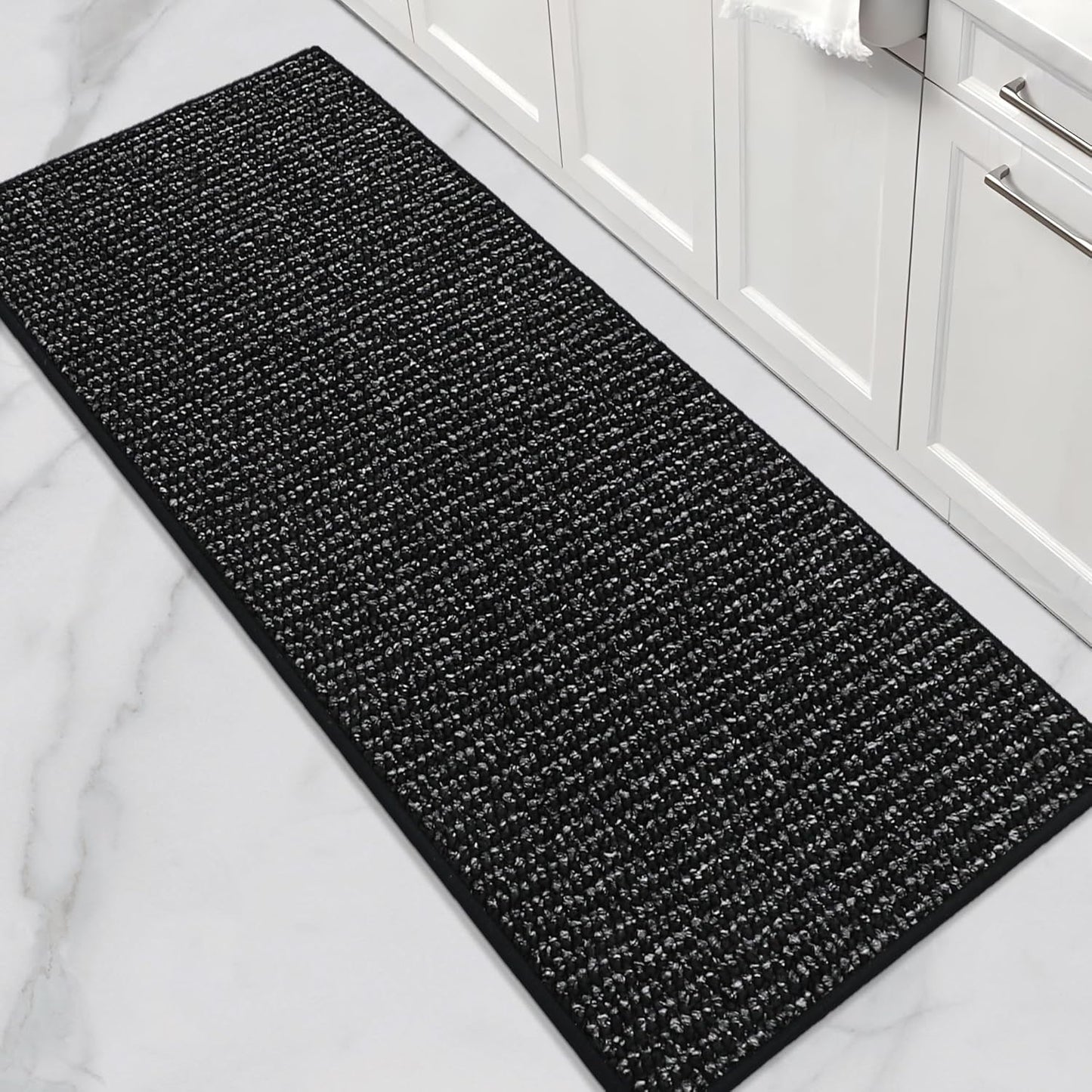 BEQHAUSE Kitchen Runner Rugs 24"x60", Non-Slip Kitchen Mats for Floor, Super Absorbent and Stain Resistant Kitchen Rug, Machine Washable Rugs for Kitchen, Hallway, Laundry & Sink, Black