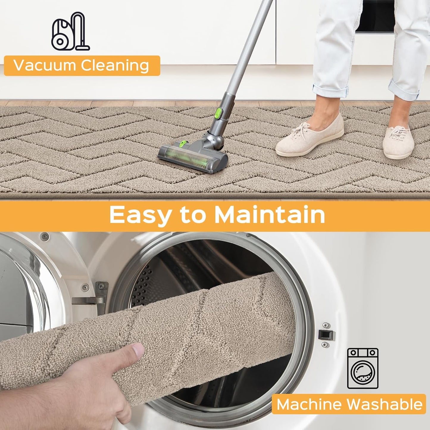 Machine Washable Kitchen Rugs 24" x 36", Non-Slip Kitchen Runner Rugs Mats for Floor, Absorbent Comfort Standing Mats for Kitchen, Sink, Laundry and Hallway, Taupe