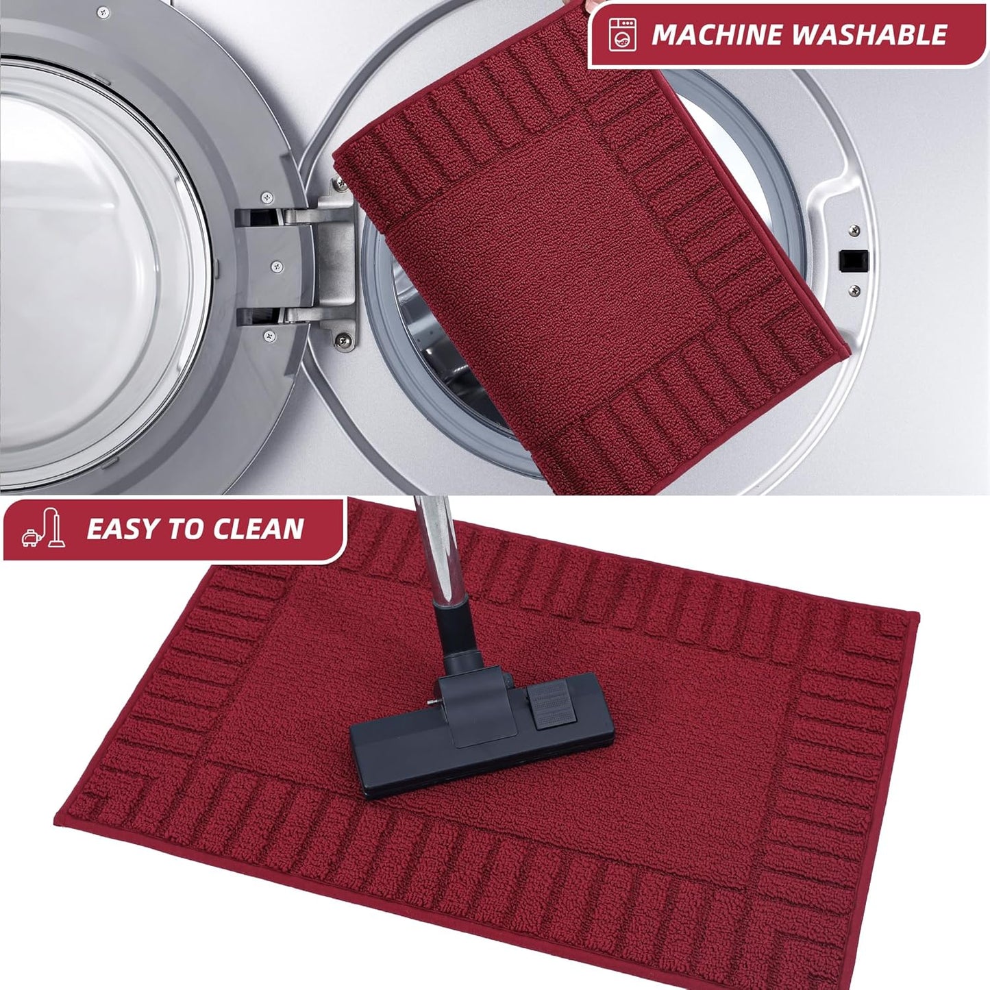 BEQHAUSE-Kitchen-Rugs-and-Mats Non Skid Washable Kitchen Mats for Floor Red Kitchen Rug Polypropylene Kitchen Mat with TPR Backing 20”x30”