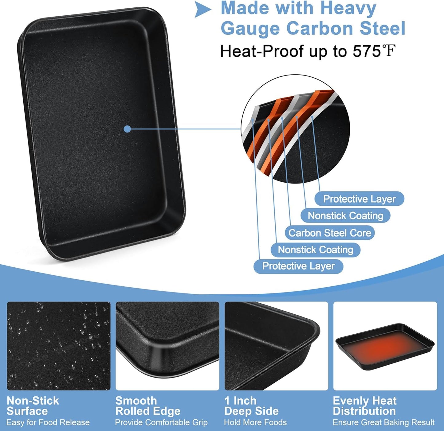 TeamFar Toaster Oven Pans with Racks Set, 9.25 x 7 x 1 Inch Carbon Steel Mini Baking Pan Tray with Rack for Roasting Cooling, Non-Toxic & Heavy Duty, Nonstick & Easy Clean, (2 Pans & 2 Racks)