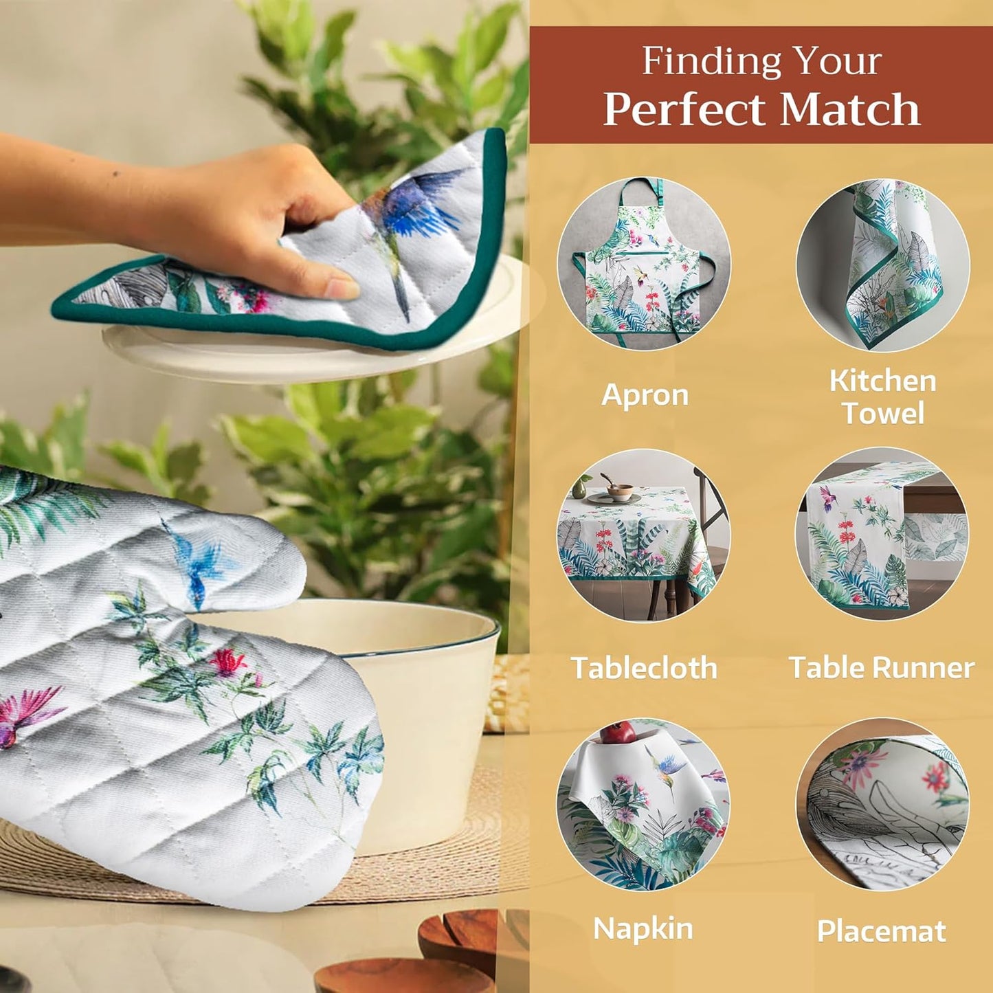 Maison d' Hermine Pot Holders 100% Cotton Heat Resistant Potholders 8" x 8" Hot Pads with Loop BBQ, Cooking, Baking, Grilling, Kitchen, Handling Hot Pans Spring/Summer (Pack of 1, Tropiques)