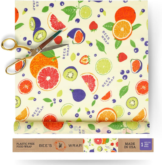 Bee's Wrap Beeswax Wraps for Food - Fresh Fruit Cut to Size 14x52" Wax Paper Roll - Made in USA Reusable Waxed Paper & Bowl Covers - Organic & Eco-Friendly Alternative to Aluminum Foil & Plastic Wrap