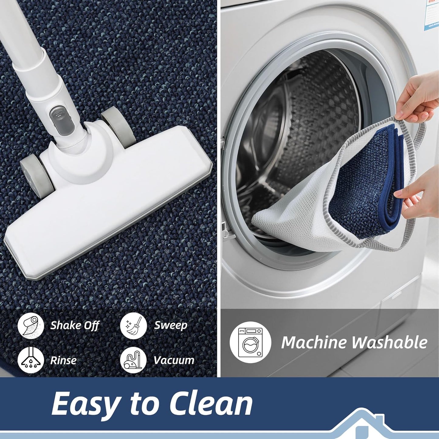 BEQHAUSE Kitchen Runner Rugs 24"x60", Non-Slip Kitchen Mats for Floor, Super Absorbent and Stain Resistant Kitchen Rug, Machine Washable Rugs for Kitchen, Hallway, Laundry & Sink, Blue