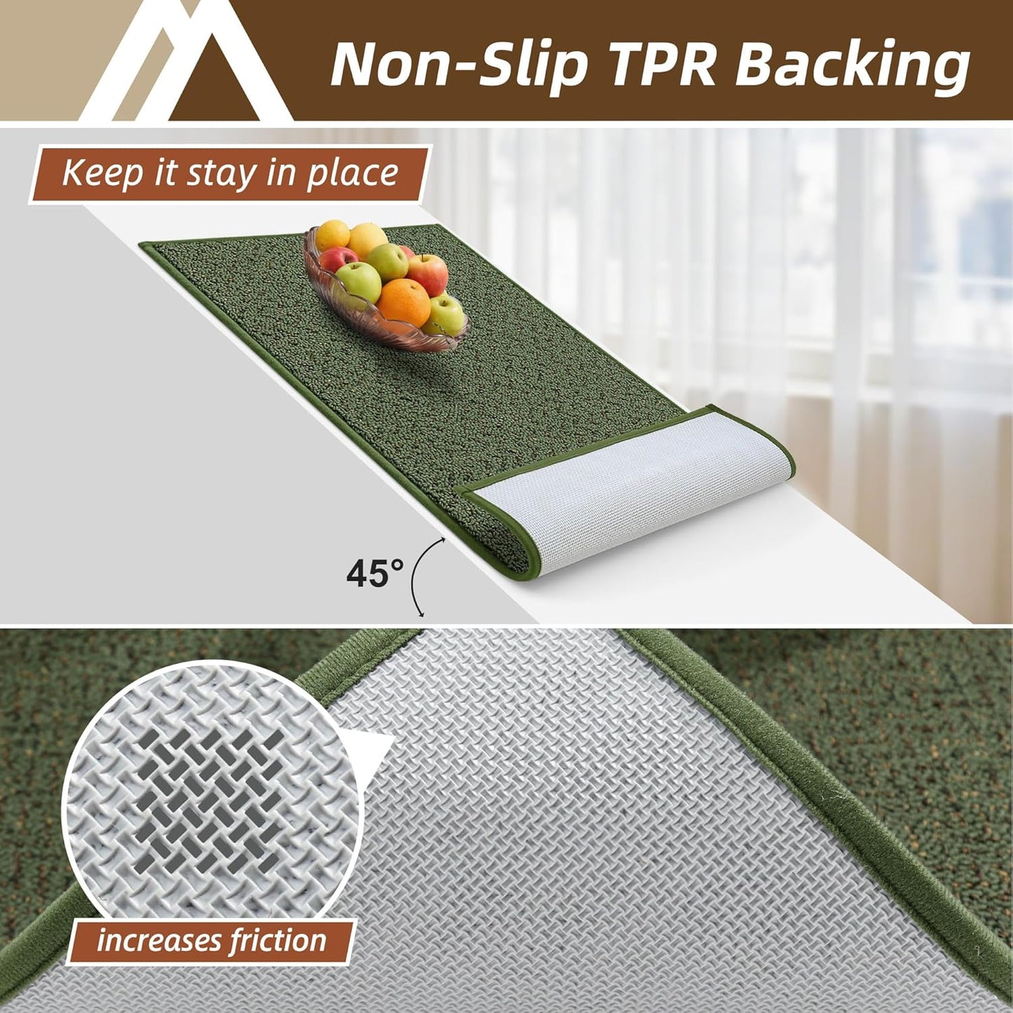 COSY HOMEER Kitchen Rugs 20"x32" Non-Slip Kitchen Mats for Floor Absorbent Stain Resistant Kitchen Floor Mat Machine Washable Rugs for Kitchen,Hallway,Sink,Green