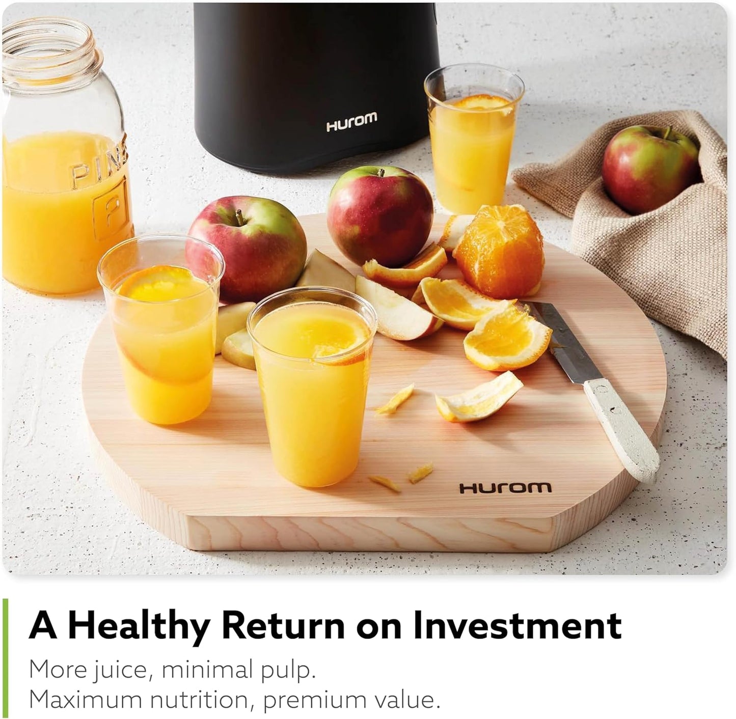 Hurom H-AA Slow Juicer, White | High Yield | Quiet 150 Watt Motor | BPA Free | 500ml (16.9oz) Chamber | Slow Squeeze | Quick & Easy Assembly | Cold Press Masticating Juicer