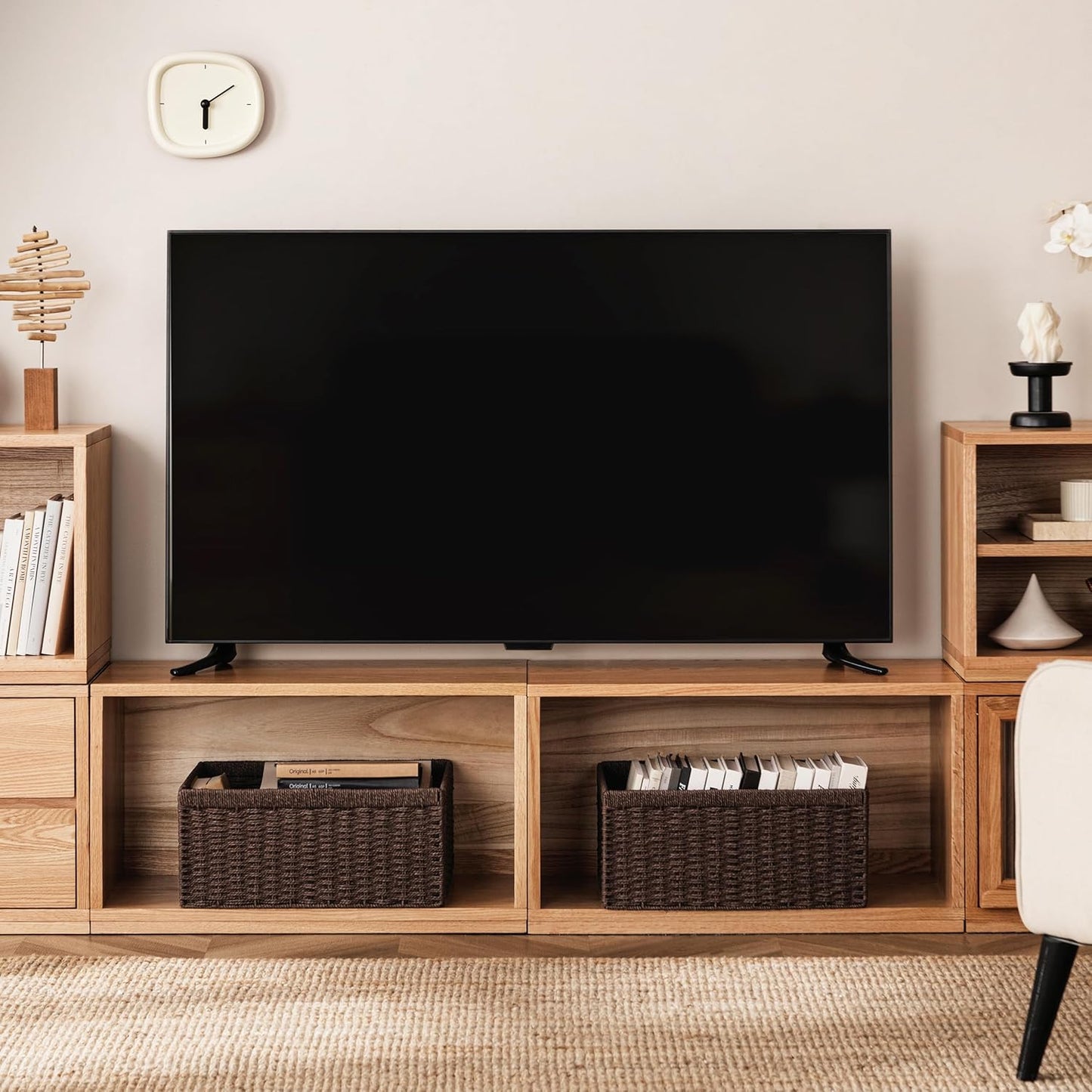 UBBCARE 2 Pack Wicker Basket, 16.5L×13H×7.5W inch Woven Paper Rope Storage Baskets for shelves, Foldable Rectangular Storage Baskets with Handle, Storage Basket for Organizing, Dark Brown