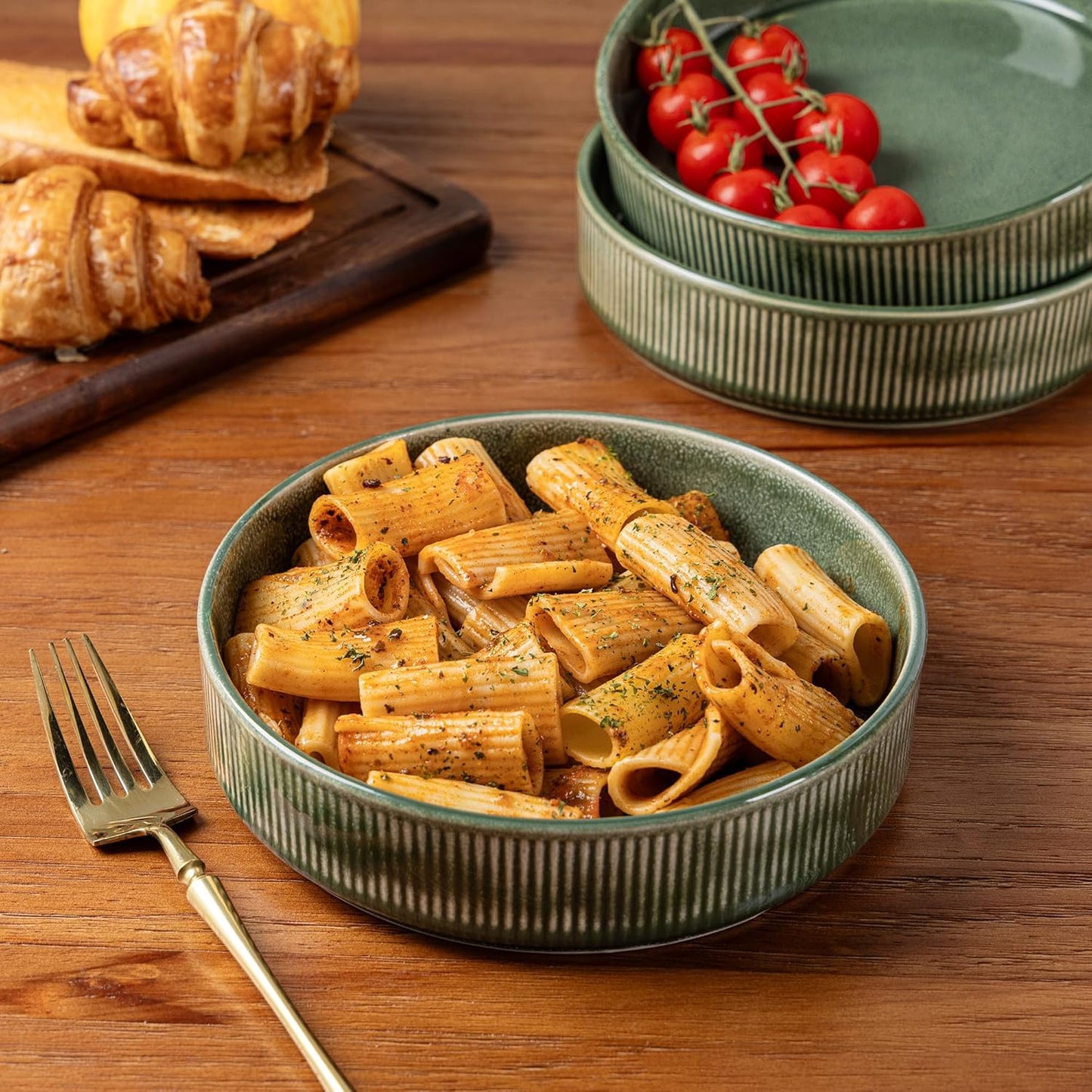 GBHOME 7.5'' Stoneware Pasta Bowls, Serving Bowls Set of 6 for Kitchen, Double Reactive Glaze Bowls for Fruit,Pasta,Salad,Oatmeal,Meal, Microwave Safe (6 pcs)