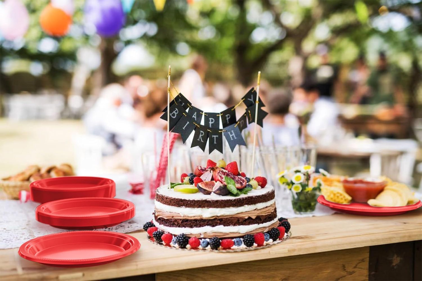 Exquisite Party Solids Red Plastic Plates For Party 10" Red Disposable Plates Heavy Duty Supplies 100 Pcs Plastic Dinnerware Sets Heavy Duty 350 GSM Disposable Dinnerware Set