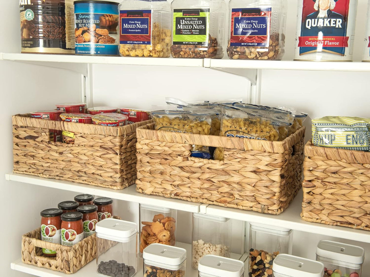 StorageWorks Large Rectangular Wicker Basket, Water Hyacinth Storage Basket with Built-in Handles, 1 Pack