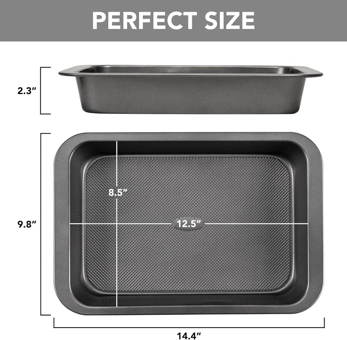 Cake Pan, Nonstick Baking Pan for Cake, Bread, Brownie or Lasagna, Heavy Duty Baking Dish with Diamond Texture Pattern and Wide Grips