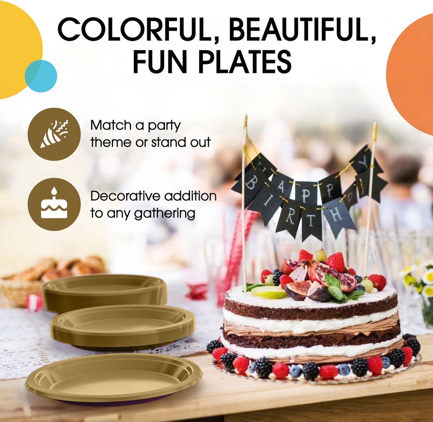 Exquisite Party Solids Gold Plastic Plates For Party 7" Gold Disposable Plates Heavy Duty Supplies 100 Pcs Plastic Dinnerware Sets Heavy Duty 350 GSM Disposable Dinnerware Set