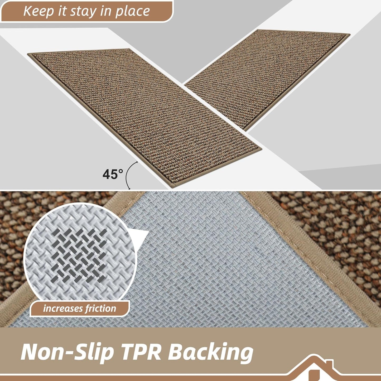 BEQHAUSE Kitchen Rugs and Mats 2PCS, Non-Slip Kitchen Mats for Floor, Absorbent and Stain Resistant Kitchen Runner, Machine Washable Rugs for Kitchen, Laundry & Sink, 20"x32"+20"x48", Taupe