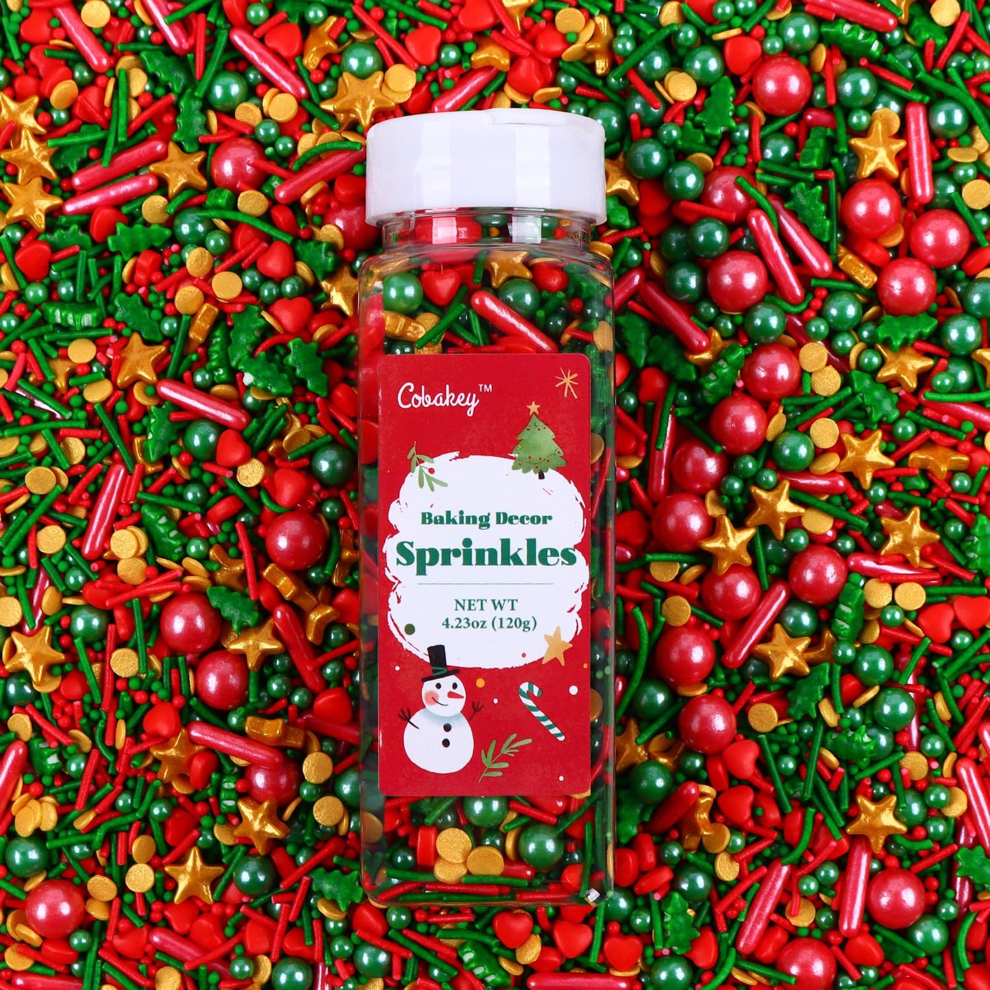 Christmas Sprinkles for Cookies, Red and Green Sprinkles With Green Tree & Gold Star, Perfect for Christmas Dessert Party 4.23 Ounce