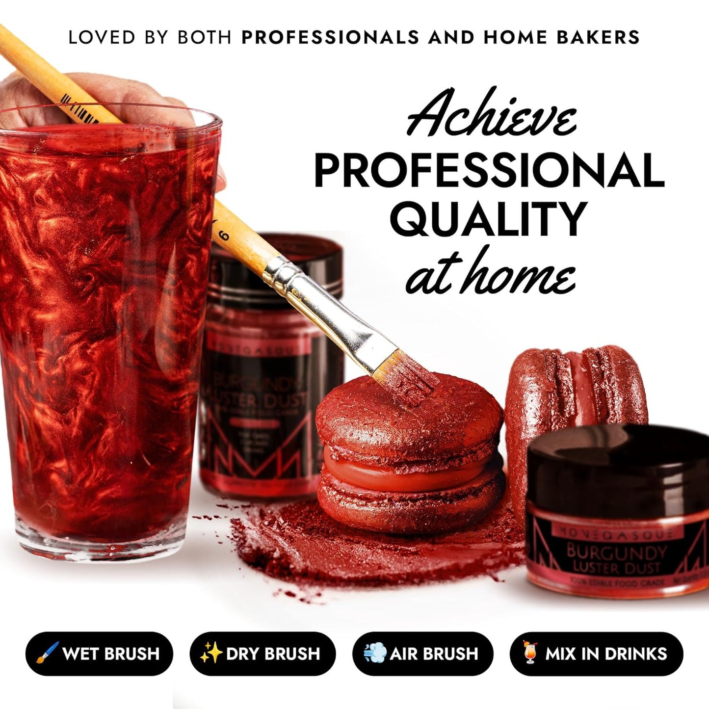 MONÉGASQUE Red Edible Glitter for Drinks 7g – Red Edible Glitter for Cakes & Cocktails - Burgundy Halloween Sprinkles Luster Dust for Cake & Cocktail - Drink Shimmer & Food Decorations Spray Sparkles