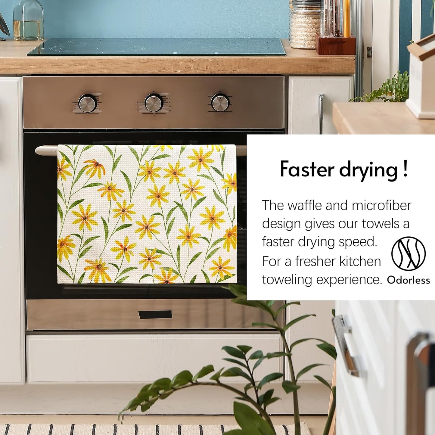 Kitchen Towels, 18" x 30" Tea Towels for Kitchen, Quick Dry Dish Towels for Kitchen Drying, Daisy Whimsy Series, 2-Pack