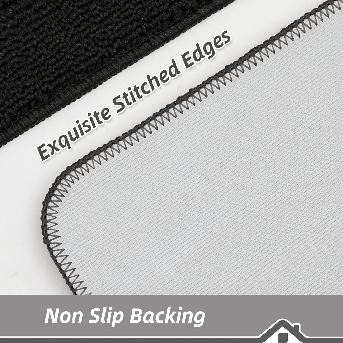 BEQHAUSE 30x18 Inch Kitchen Rug Mat Durable Kitchen Rugs Non-Slip Washable Absorbent Kitchen Mats for Floor Dirt-Resistant Semicircular Kitchen Mat (Black)