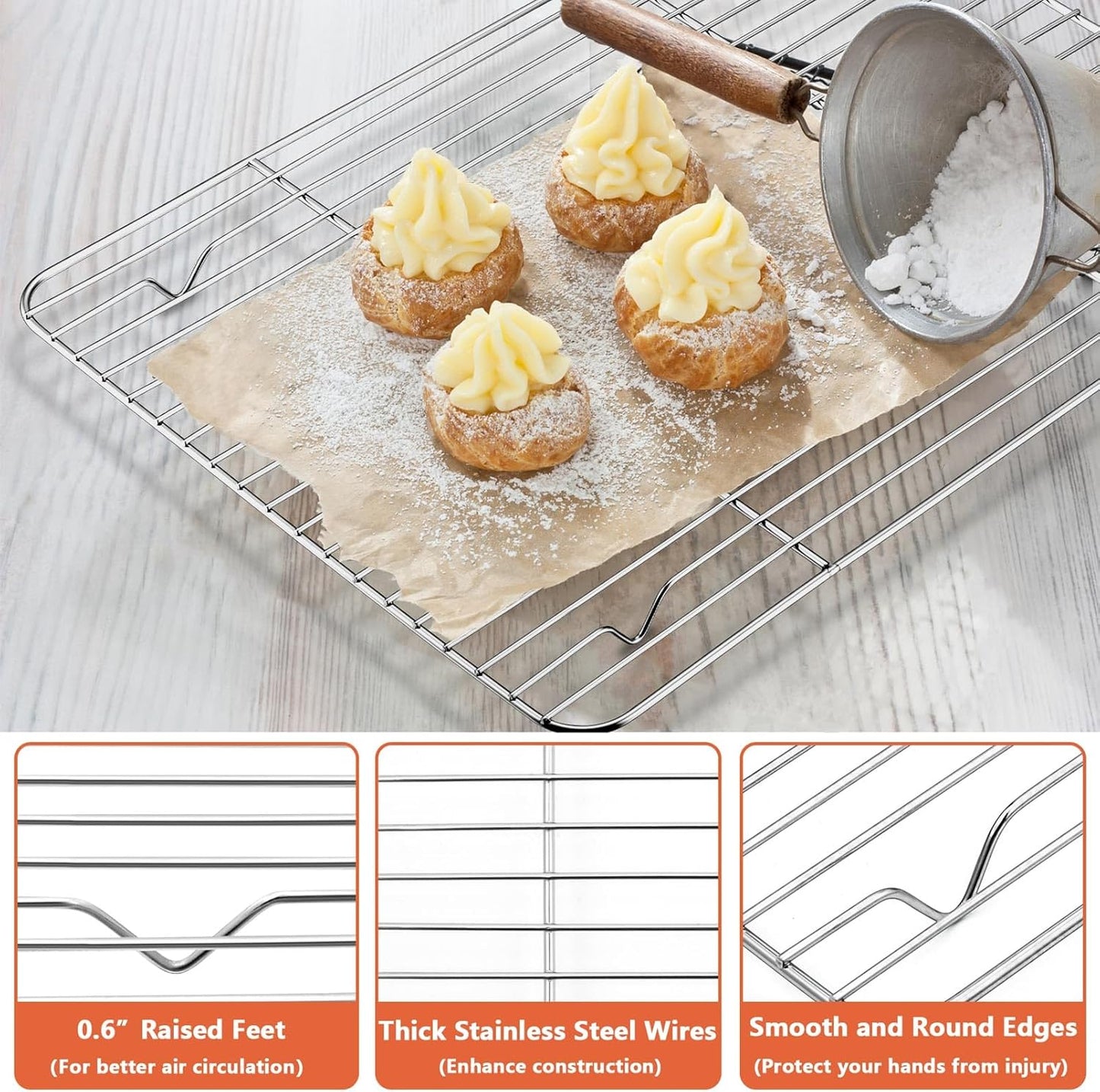 P&P CHEF Baking Cooling Rack Set for Cooking Roasting, 4-Piece Stainless Steel Wire Racks for Oven Use, Healthy & Dishwasher Safe, Rectangle, 8.6 + 9.7+ 11.6 + 15.3 Inch