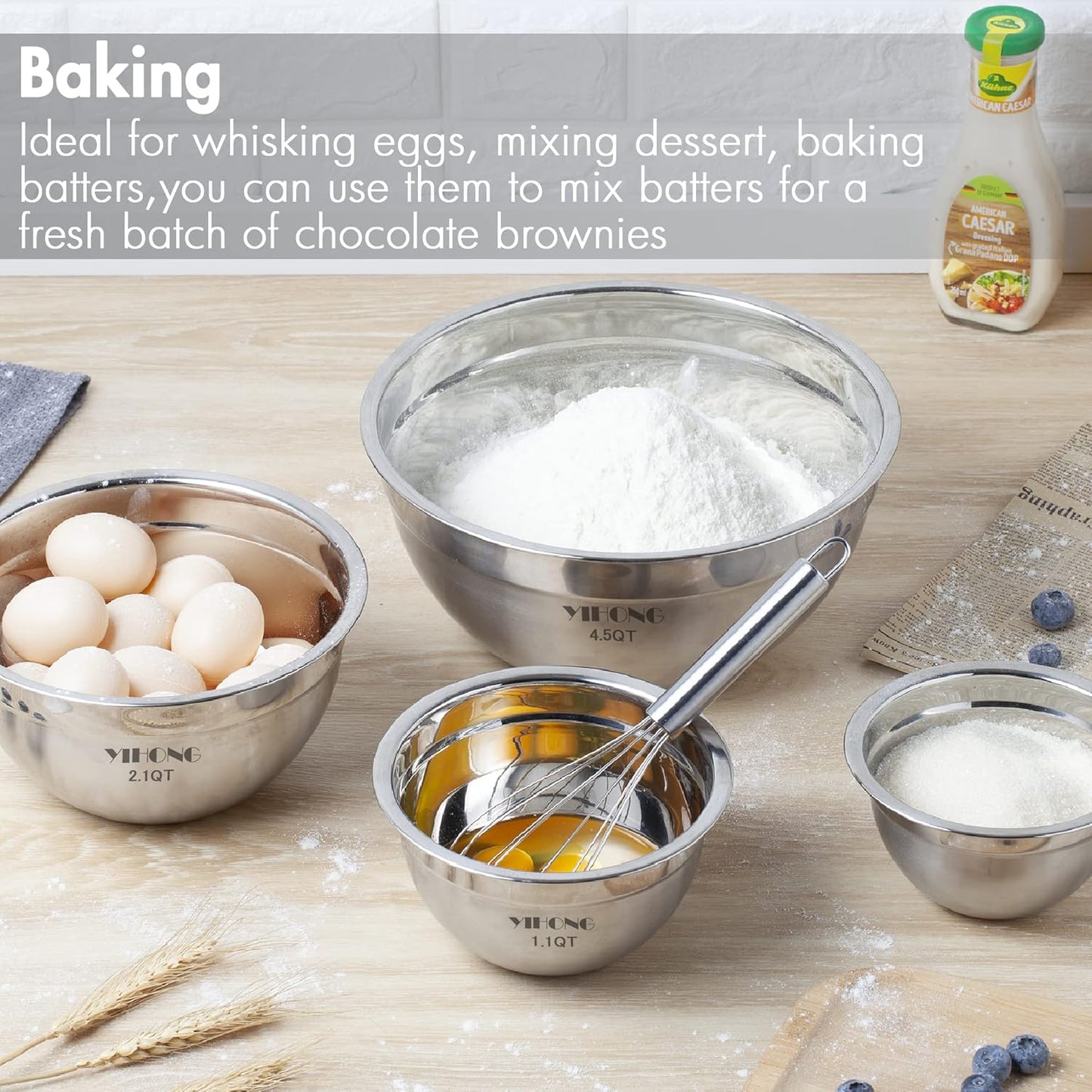 YIHONG Stainless Steel Mixing Bowls Set, 7 Piece Metal Mixing Bowls with Lids Set for Kitchen, Nesting Steel Mixing Bowls Ideal for Baking, Prepping, Cooking, and Serving Food(White)