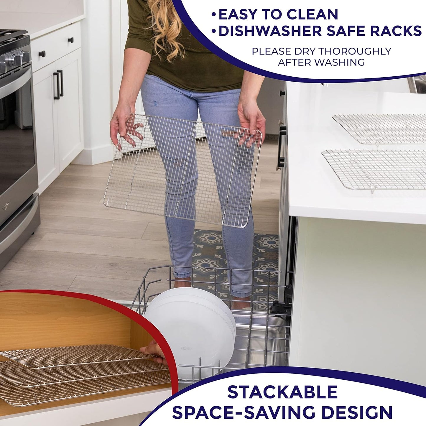 KITCHENATICS Jelly Roll Cooling Racks for Cooking and Baking, Heavy Duty Cooking Racks for Sheet Pan, Stainless Steel Wire Rack for Cooking, Cookie Cooling Rack Fits Jelly Roll Pan 15x10, Set of 2