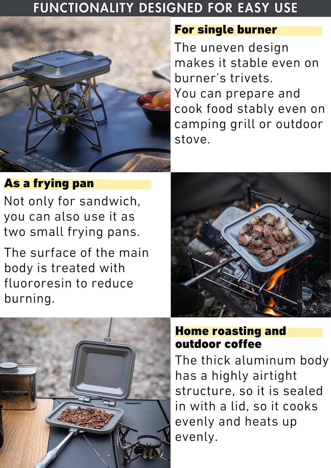 camping moon Sandwich Maker Hot Sand Single Burner Gas Fire Open Fire Compact Aluminum TT-1315 (Silver)