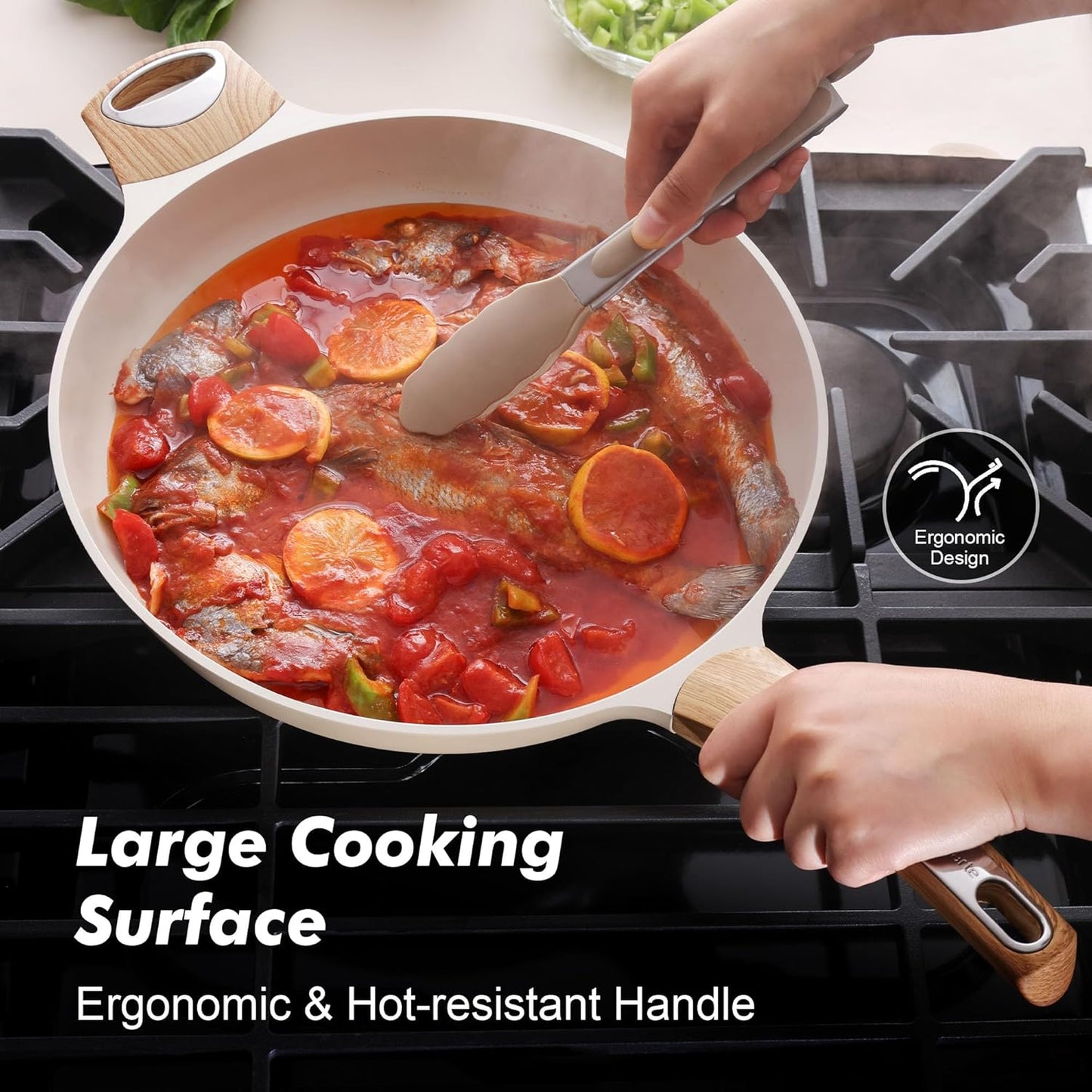 SENSARTE Ceramic Nonstick Frying Pan Skillet with Hot-resistant Handle 12.5Inch Large Non-toxic Healthy Kitchen Cooking Chef's Pan, Free of Intentionally Added PFOA/PFAS/PTFE, Induction Compatible