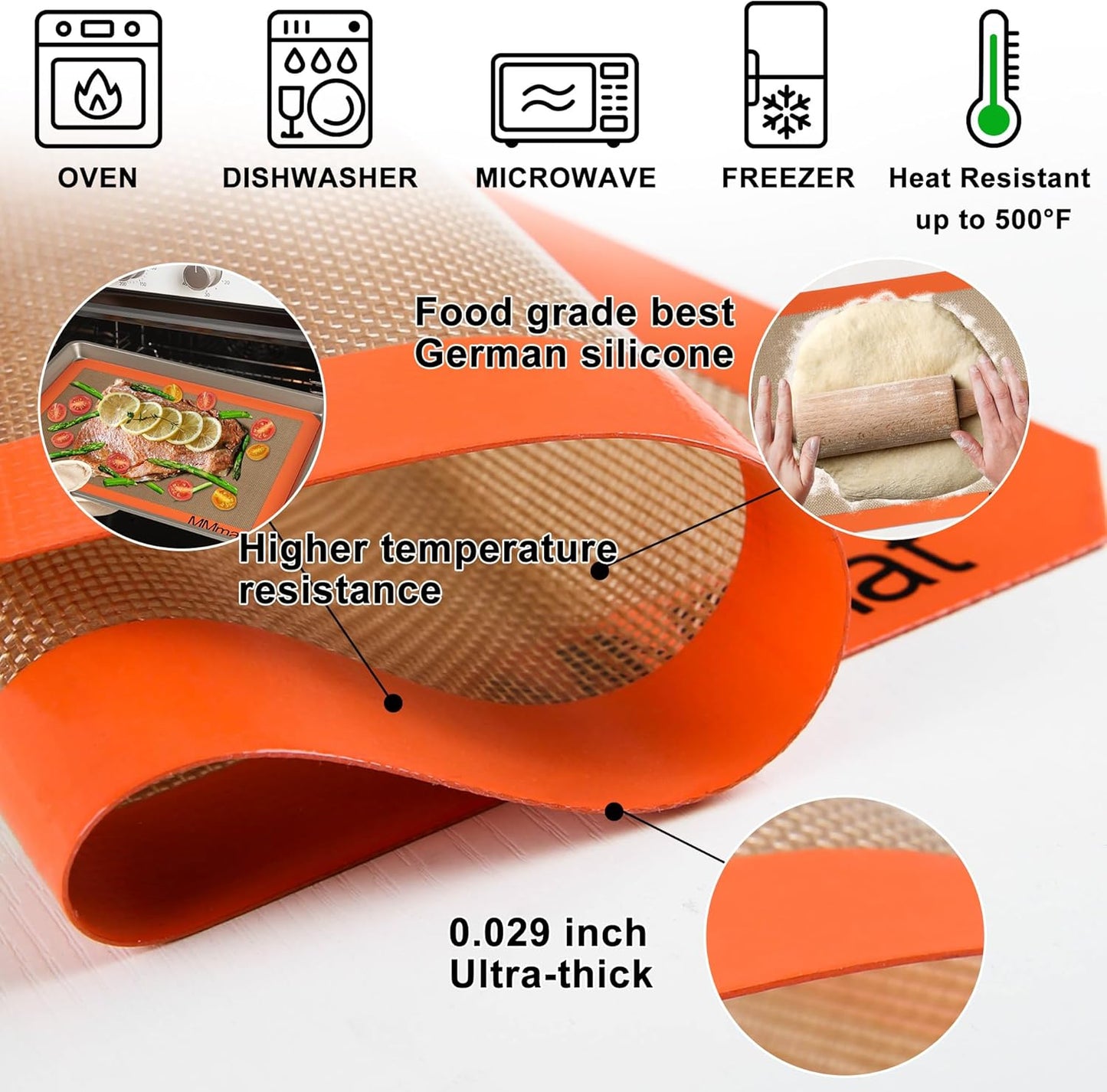 Silicone Baking Mats for Quarter Sheet - Best German Silicone - Non Slip Silicone Baking Sheet, Non Stick Reusable Silicone Mats for Baking, Oven Liner, Counter Mat