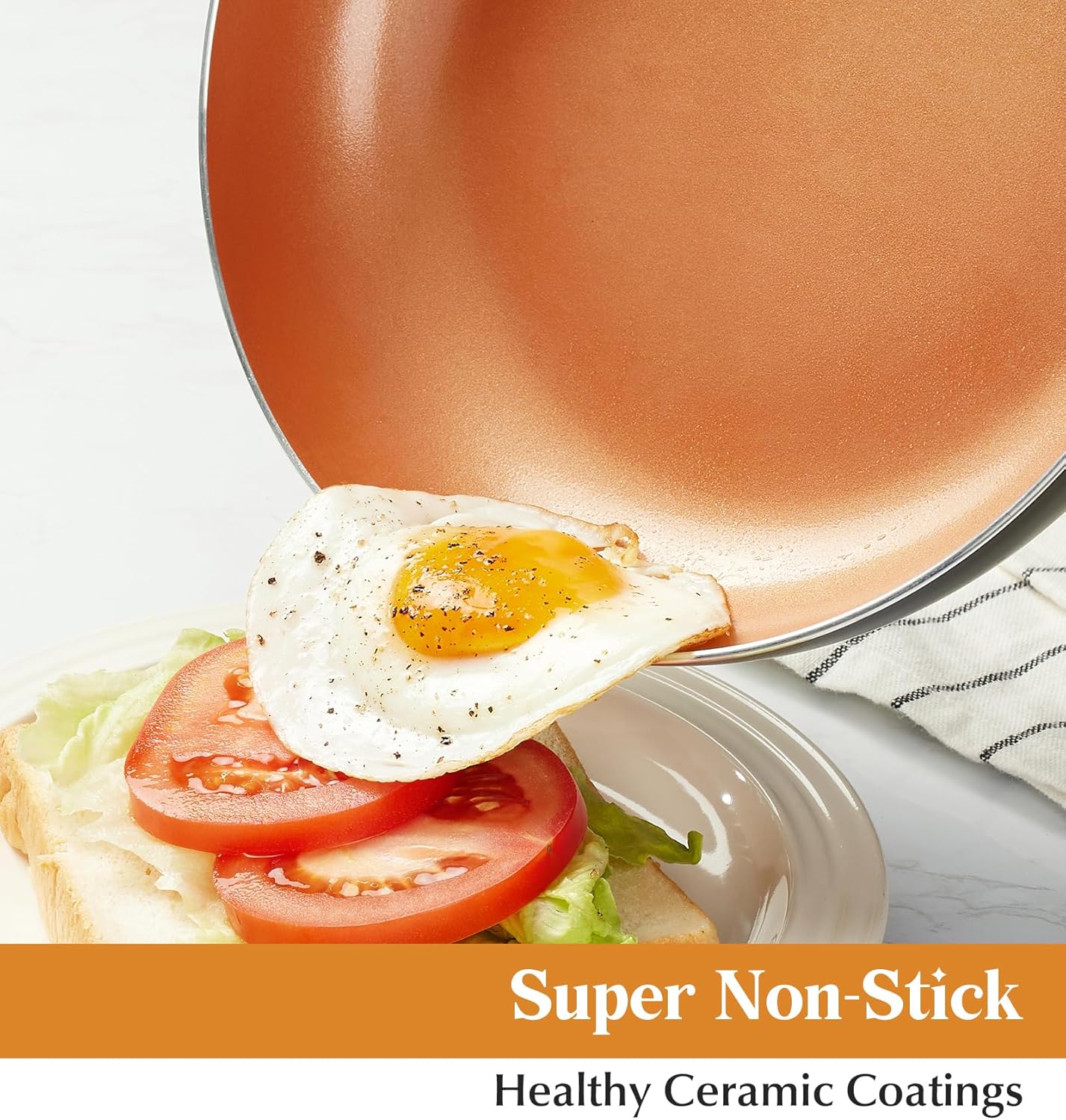 KOCH SYSTEME CS 10in Copper Nonstick Frying Pans with Lids and Titanium Ceramic Interior,100% PFOA-Free Saute Pan/Skillet for All Stove Tops,Stainless Handle,Omelet Pan Cookware