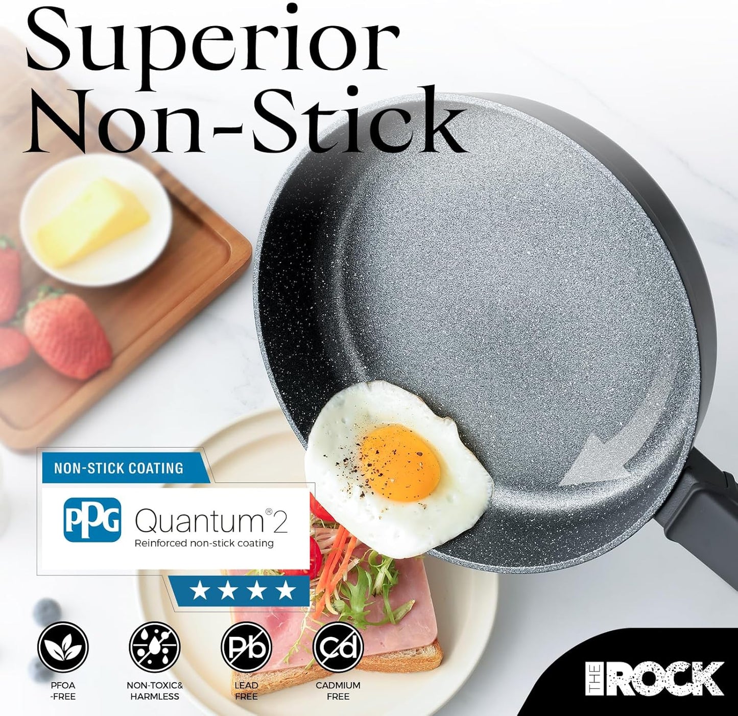 THE ROCK SOHO 9.5-Inch Nonstick Frying Pan with Lid – Compact for Urban Kitchens, Nothing Sticks, Never Warps, Lasts Longer, Oven & Dishwasher Safe, Black