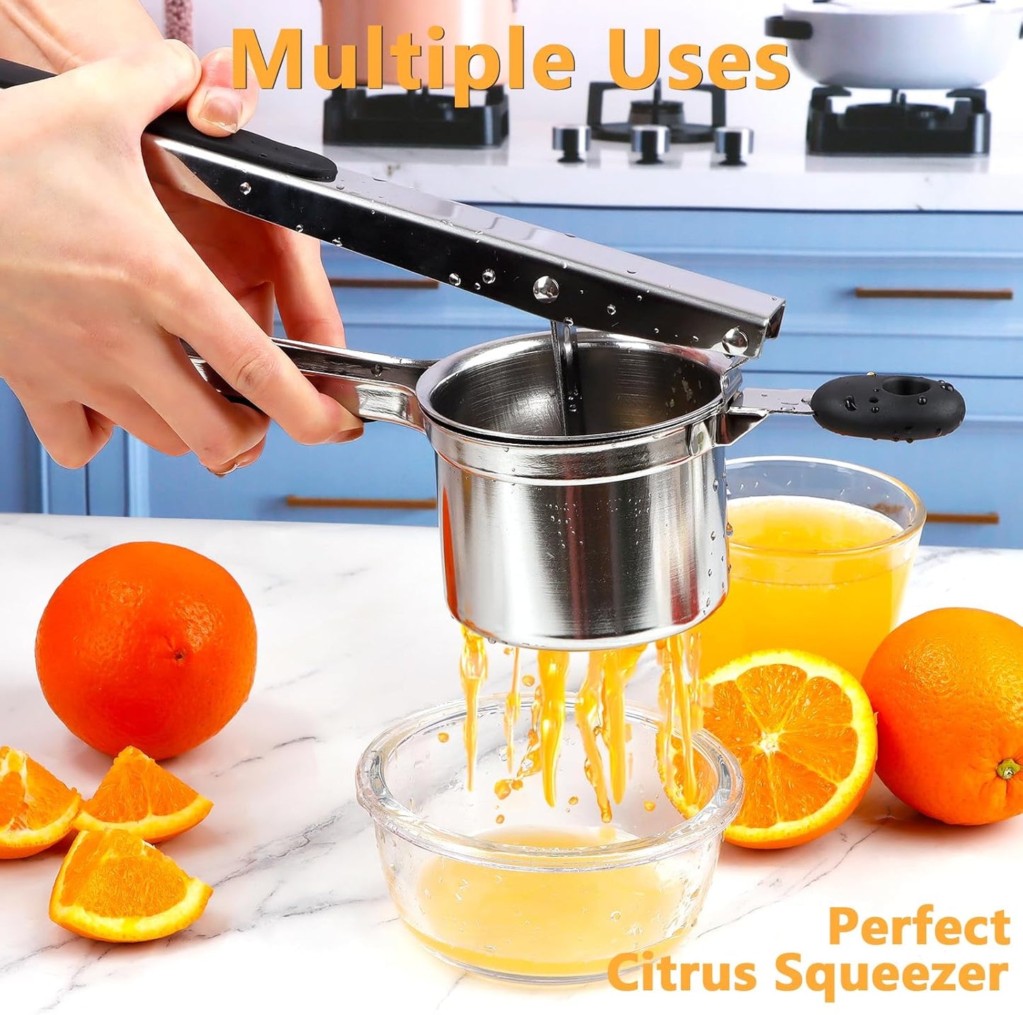 KAYCROWN Potato Ricer, Heavy Duty Stainless Steel Potato Masher and Ricer for Mashed Potatoes Tool, Lemon Squeezer