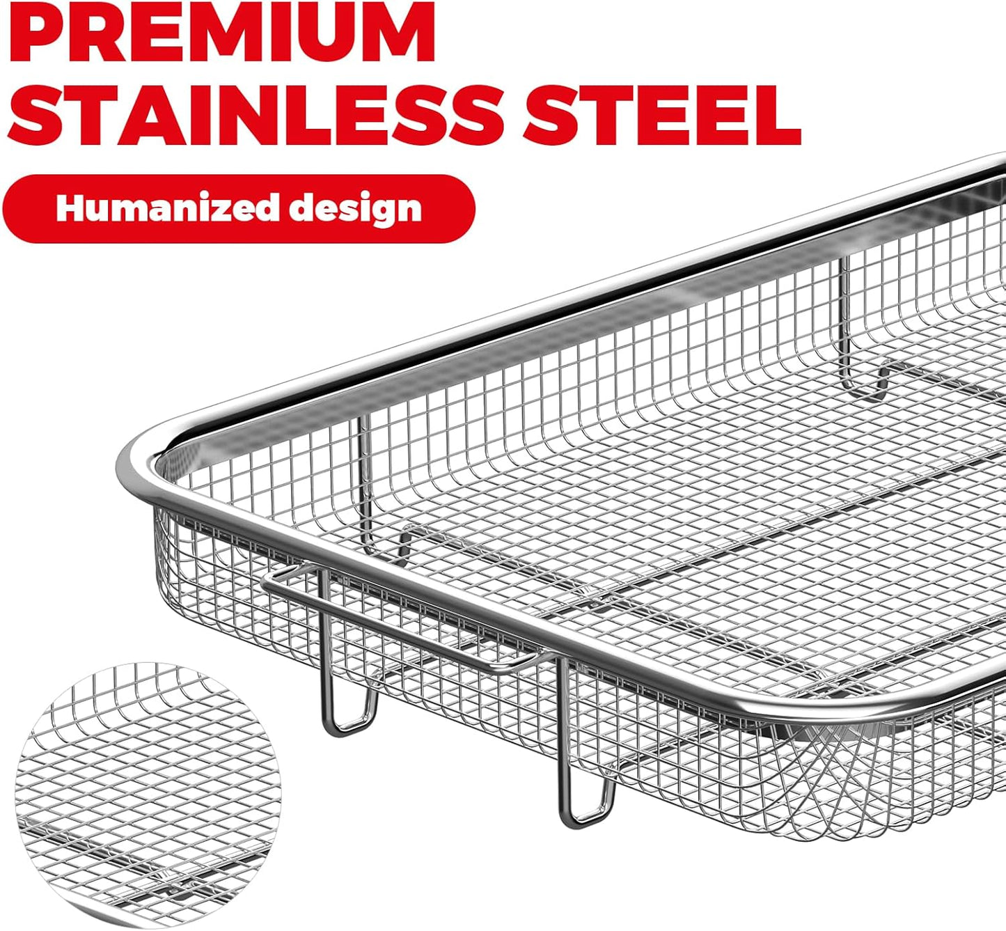 Air Fryer Basket for Oven, Air Fryer Basket and Stainless Steel Baking Tray Pant Oven Air Fryer Pan Rack for Cooking Baking Dishwasher and Broiling (13.1" * 8.8" & 12.8" * 9.6")