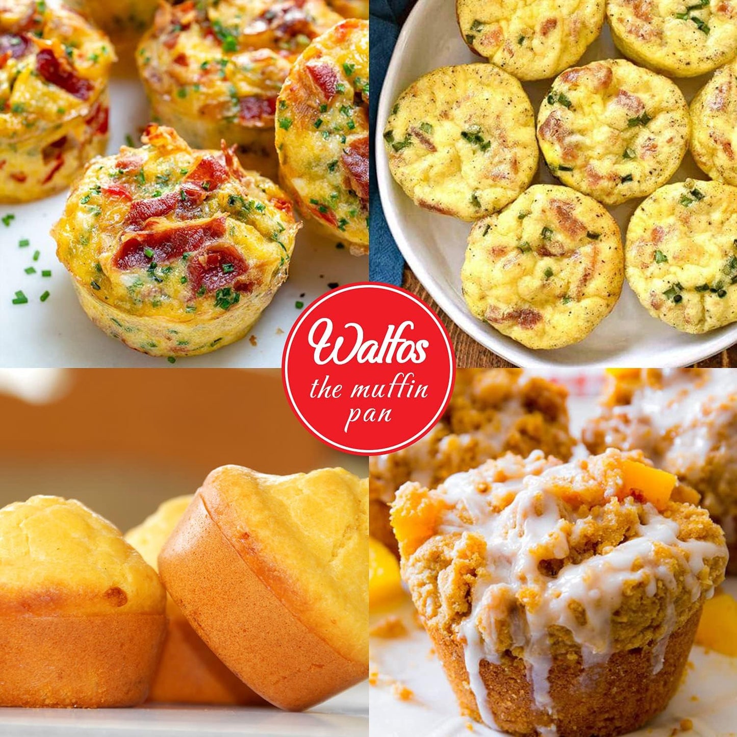 Walfos Silicone Muffin Pan - 6 Cup Non-Stick Silicone Cupcake Pan, Just PoP Out! Food Grade and BPA Free Baking Cups, Perfect for Egg Muffin, Cupcake, Dishwasher Safe (2 Pack Muffin Pan)