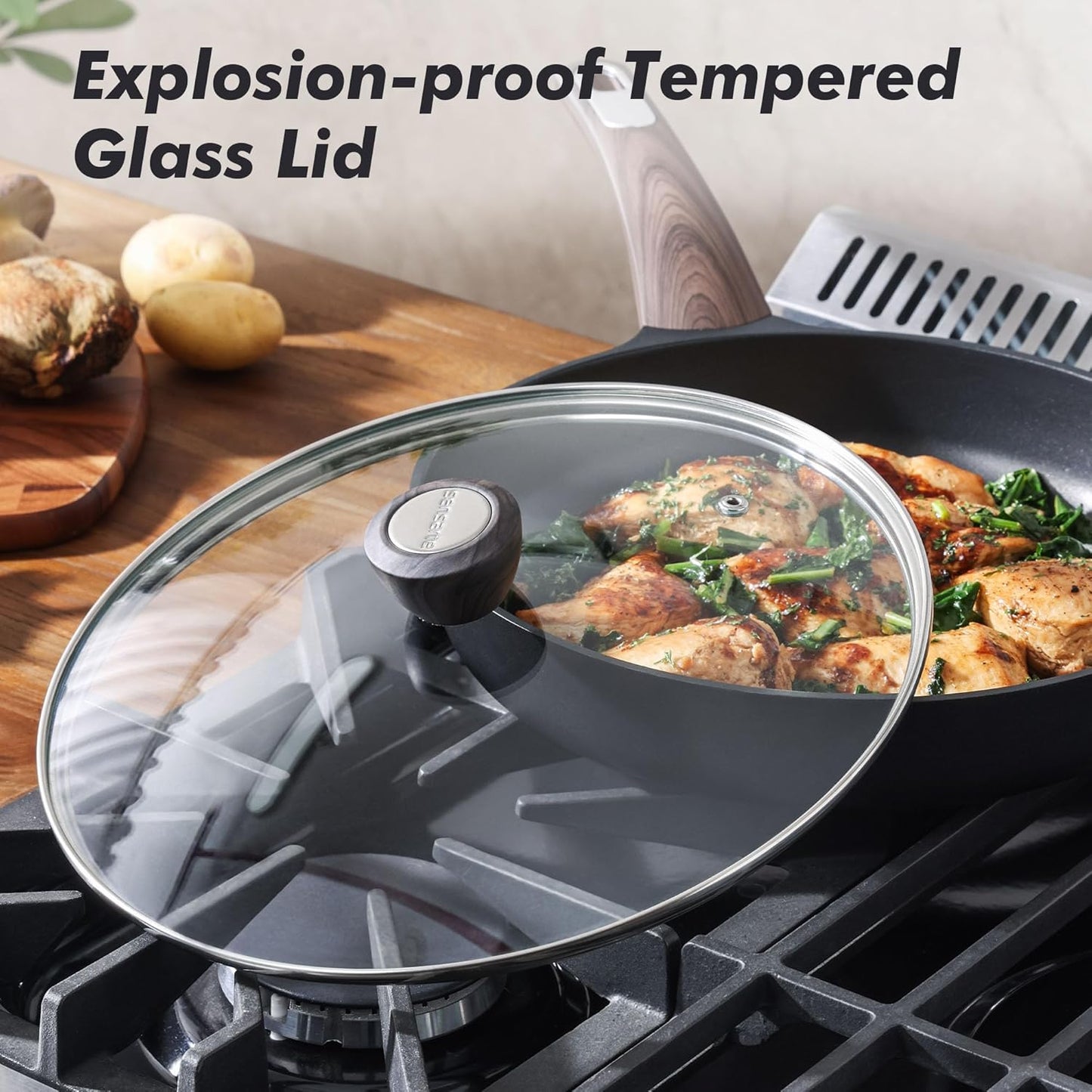 SENSARTE Nonstick Frying Pan Skillet with Lid, 8inch Non Stick Pan Omelette Pans, Healthy Kitchen Cooking Chef's Pan with Cover, Free of Intentionally Added PFOA/PFOS, Induction Compatible, Black