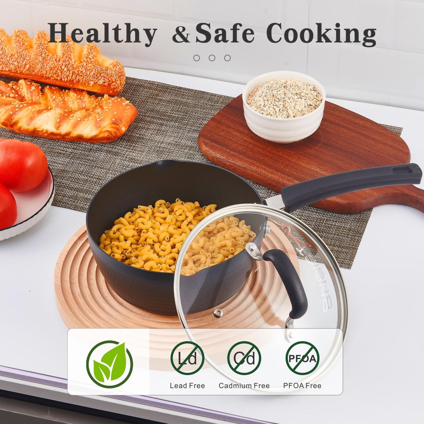 Nonstick Small Sauce Pan with Lid, 1.25 Quart and 1.75 Quart Sauce pan with Pour Spouts, Multipurpose Handy Little Saucepan with Stay Cool Handle, Small Pots for Cooking, Soups, Noodles, Milk