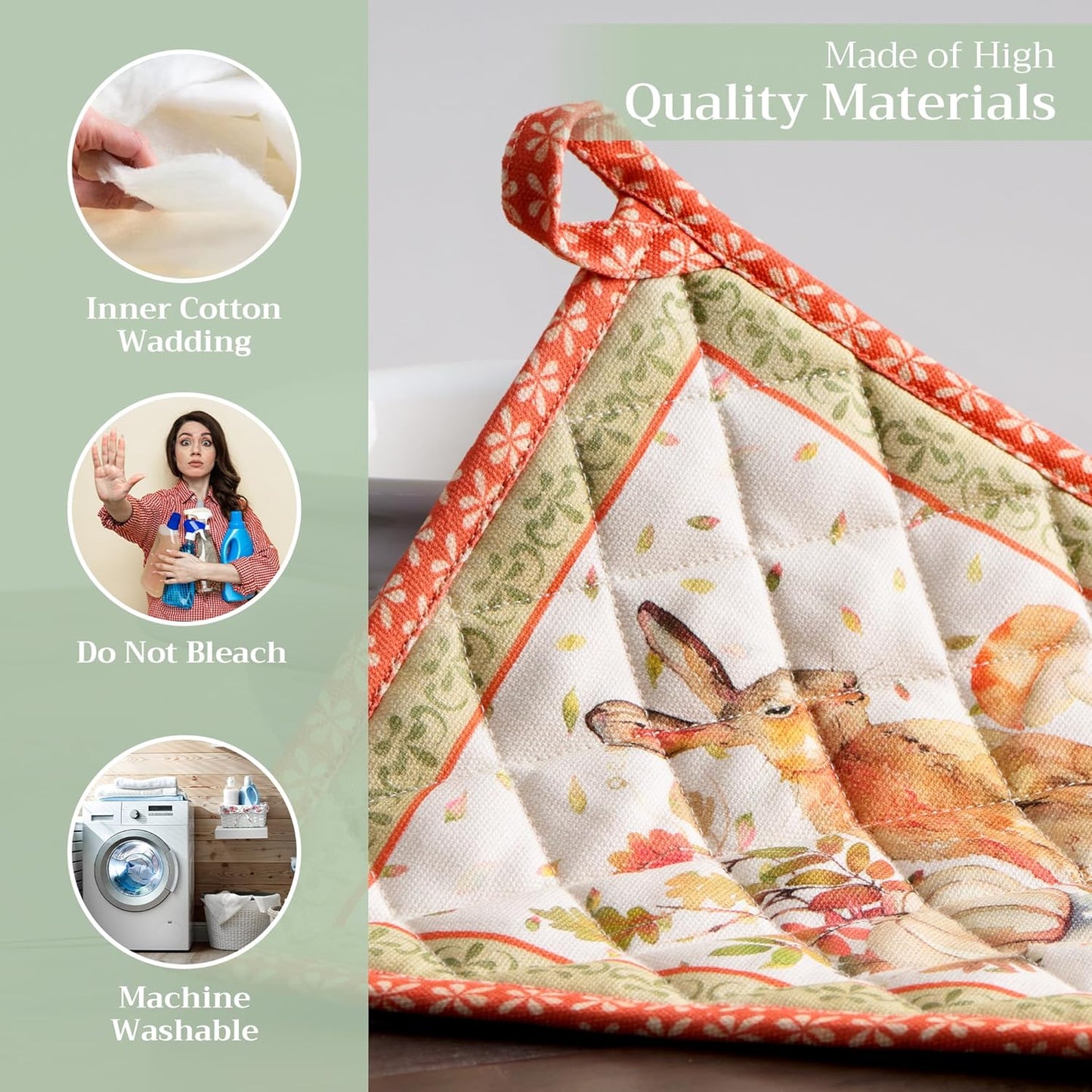 Maison d' Hermine Pot Holders Set 100% Cotton Heat Resistant Potholders 8" x 8" Hot Pads with Loop BBQ, Cooking, Baking, Grilling, Kitchen, Handling Hot Pans (Pack of 2, Pumpkin Passion)