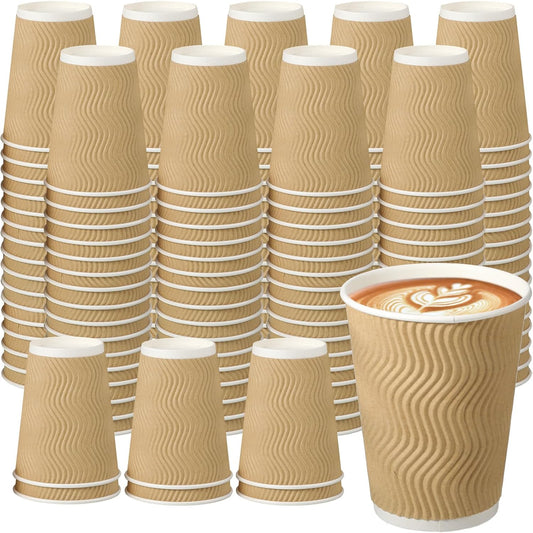 Foaincore 250 Pack 12 oz Paper Cups Bulk Disposable Ripple Insulated Ripple Wall Paper Coffee Kraft Hot Beverage Coffee Cups for Hot Beverage Cold Drinks Party