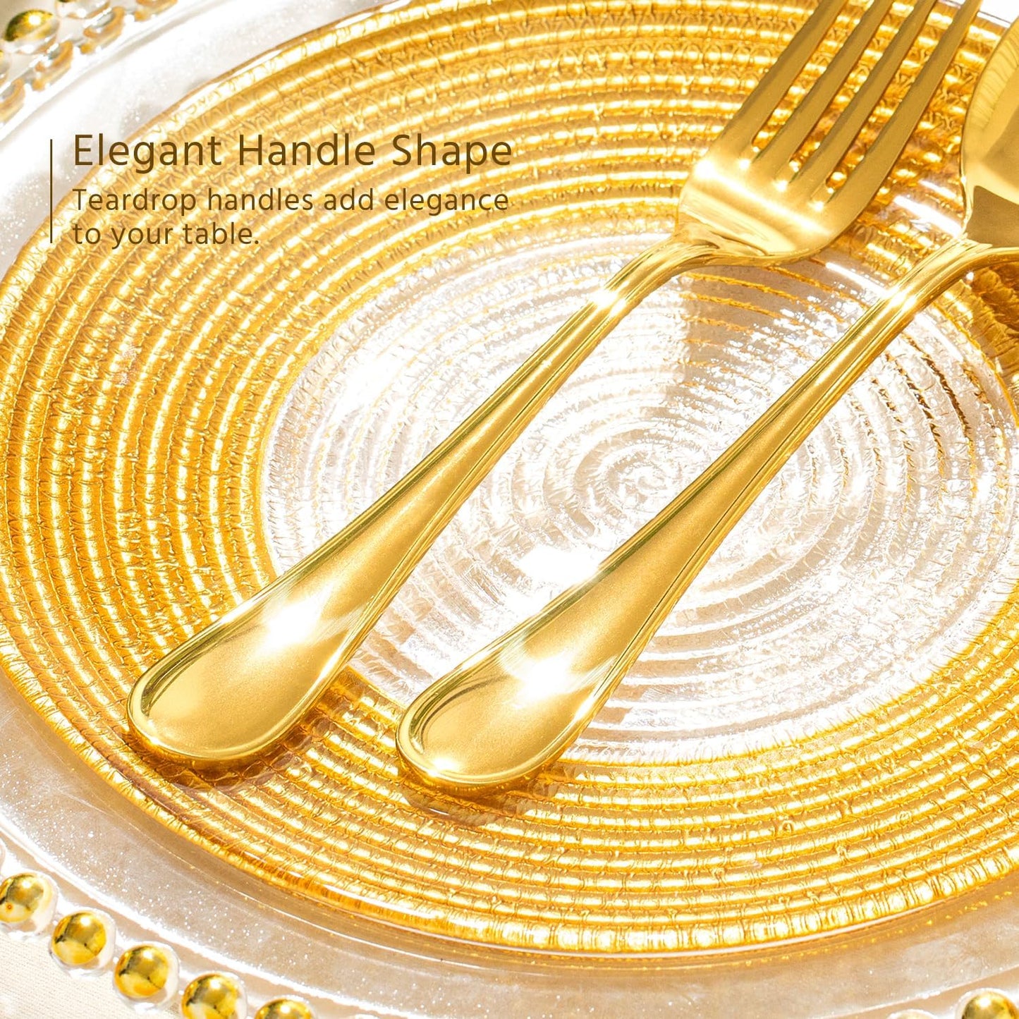 KINGSTONE 20 Piece Teardrop Silverware Set for 4, 18/10 Stainless Steel Flatware Set, Modern Design Cutlery Set for Home/Hotel/Wedding,Mirror Polished and Dishwasher Safe, Gold