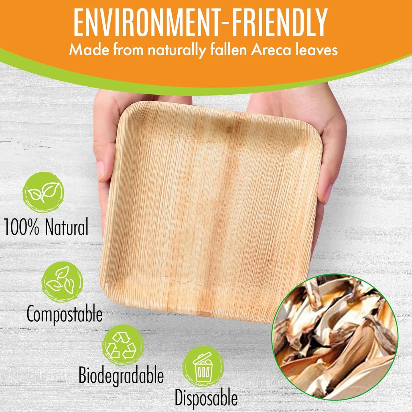 Raj Palm Leaf Bulk Plates like Bamboo plates Disposable, Decorative Compostable Tableware for wedding, Lunch, Dinner, Birthday, Camping, Outdoor BBQ (6" 200 Pack(6 Cases I 1200 Pack))