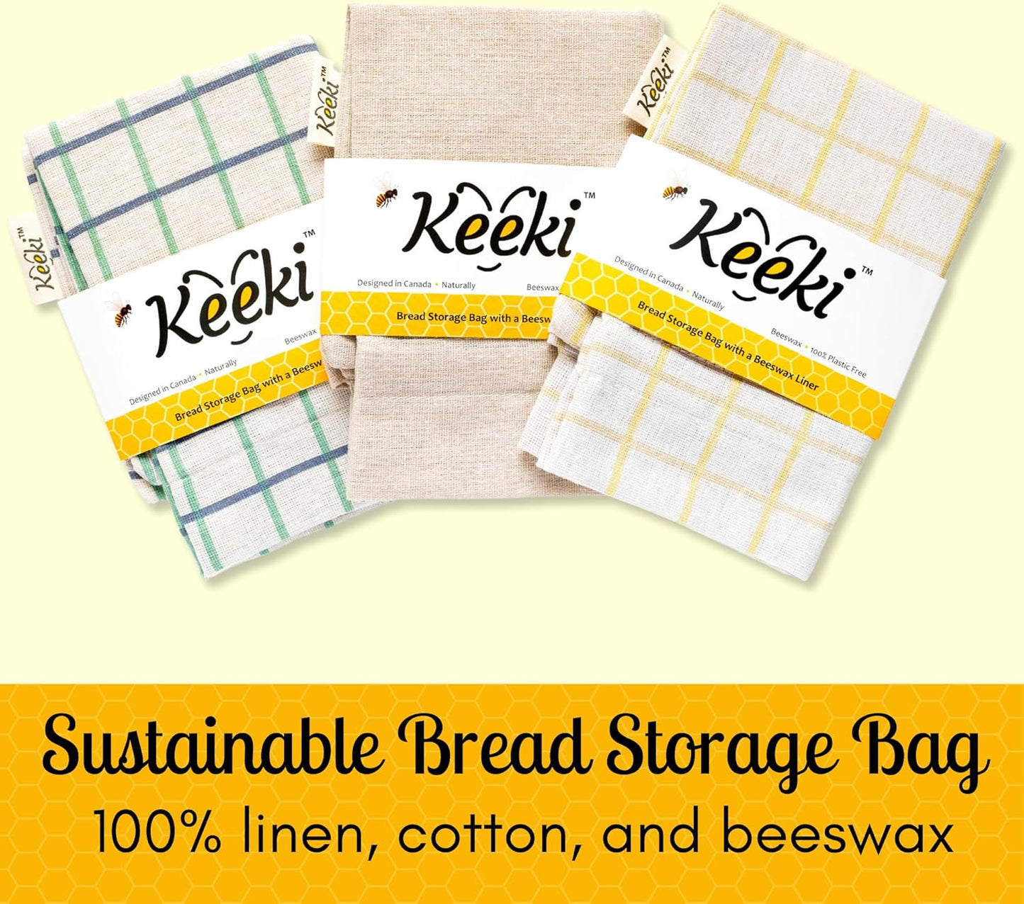 Keeki Bag - The Original Beeswax Lined Bread Bag for Homemade & Sourdough | Reusable Linen Bread Storage | Beeswax Wrap Alternative | Plastic-Free Storage w/Wide Opening & Drawstring Closure - Blue