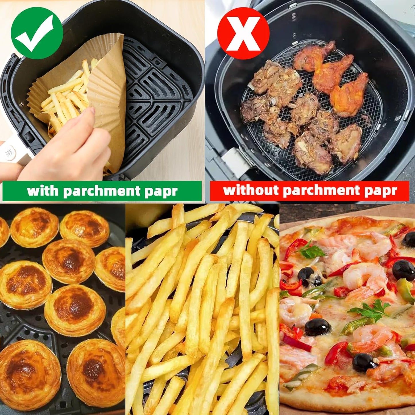 Air Fryer Liners Disposable,200PCS Victoyaw 10 Inch Square Air Fryer Parchment Paper Liners for 8-12QT Air fryer,Easy to Clean Non-Stick Waterproof Airfryer Paper Liner