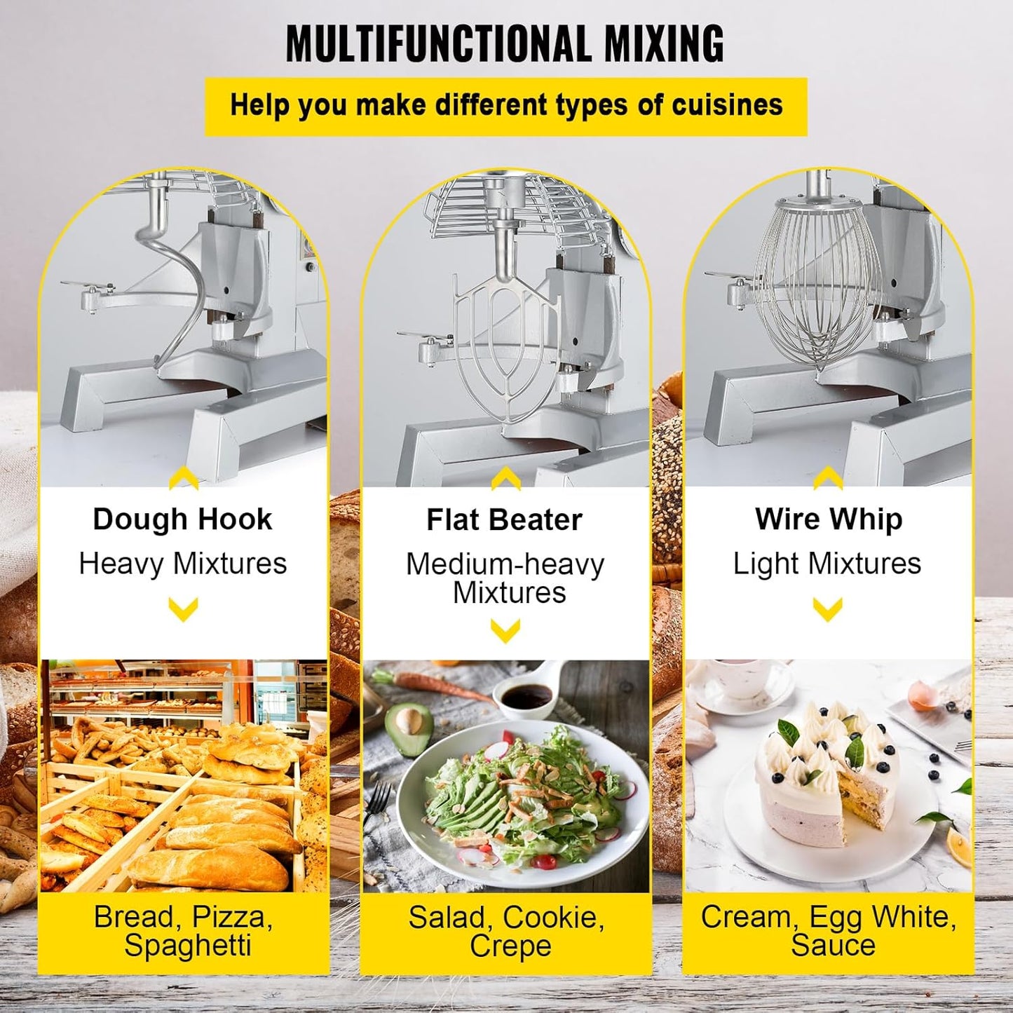 Happybuy 30Qt Commercial Food Mixer with Timing Function， Commercial Mixer 1250W Stainless Steel Bowl Heavy Duty Electric Food Mixer Commercial with 3 Speeds Adjustable, Perfect for Bakery Pizzeria