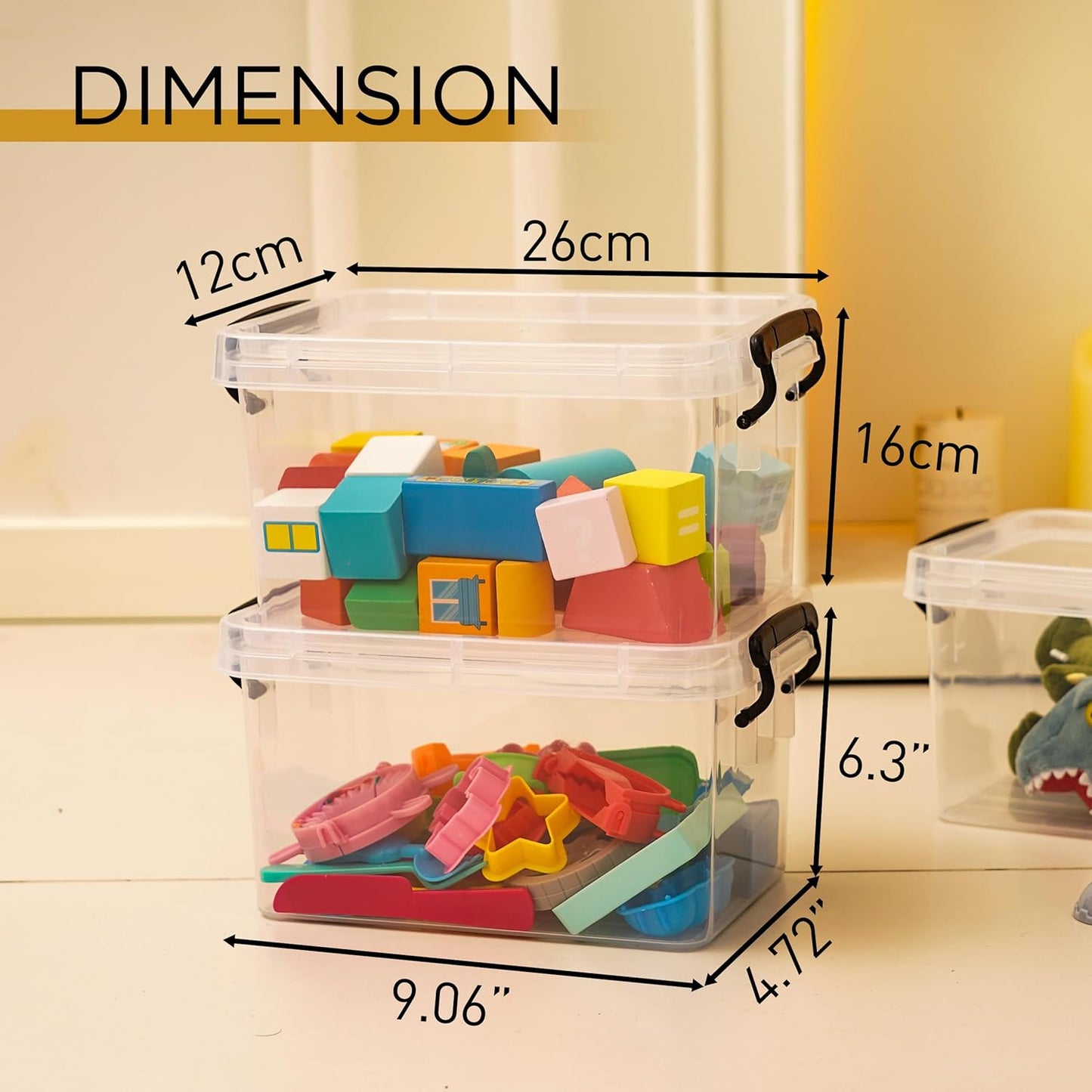 ITYLIFE CITYLIFE 6 Packs 3.5 QT Small Storage Bins with Black Handle Clear Plastic Bins with Reinforce Bottom Stackable Storage Containers for Organizing Art Supply, Craft Stuff, Medicine, Small Toys