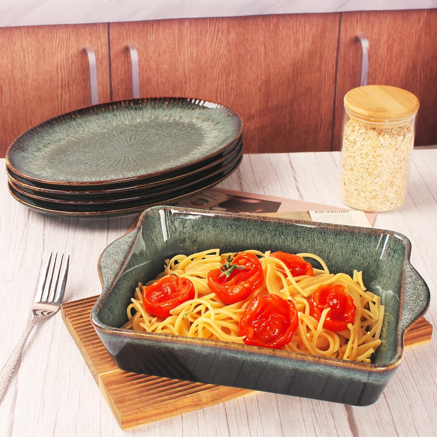 Ceramic Casserole Baking Dish, 2 Quarts Baking Dish for Oven, Lasagna Pans, Oven Safe Durable Bakeware for Kitchen Home Decor, Banquet and Dinner, Rectangular 1 PCS 10 x 8 Inch