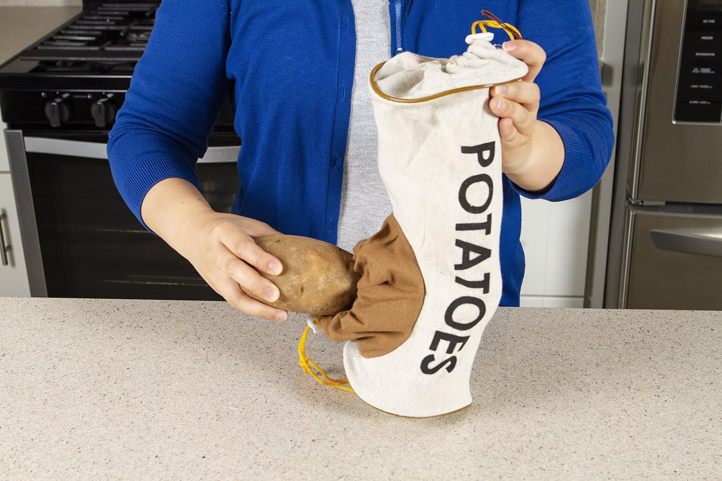 Fresh Fare Double Drawstring Potato Bag, Protects from Light and Delays Spoilage Sprout-Free Vegetable Storage Bag for Potatoes, 5lb Capacity, Beige