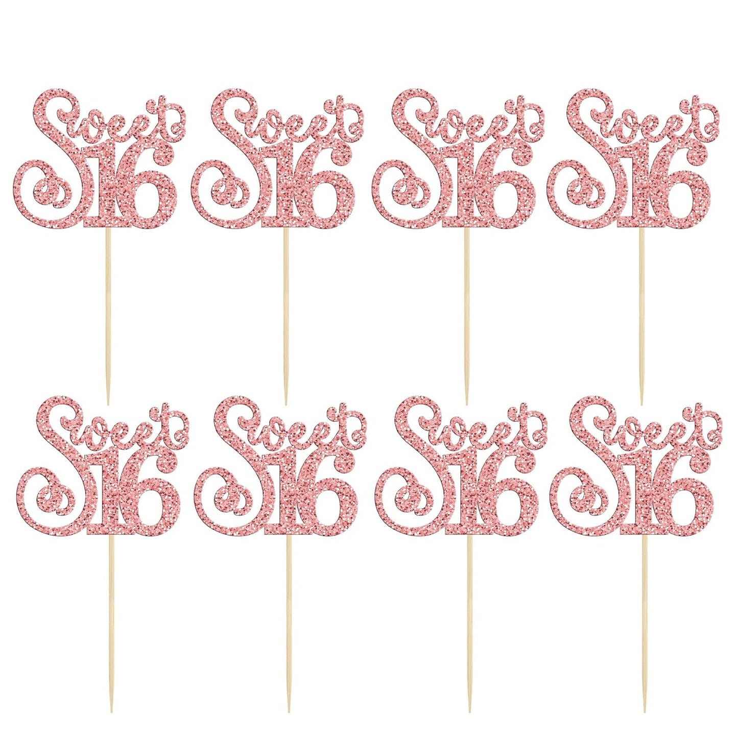 Gyufise 24 Pack 16th Birthday Cupcake Toppers Glitter Sixteen Happy Sweet 16 Cupcake Picks Cheers to 16 Years Old Cupcake Decorations for 16th Birthday Anniversary Party Cake Supplies Rose Gold