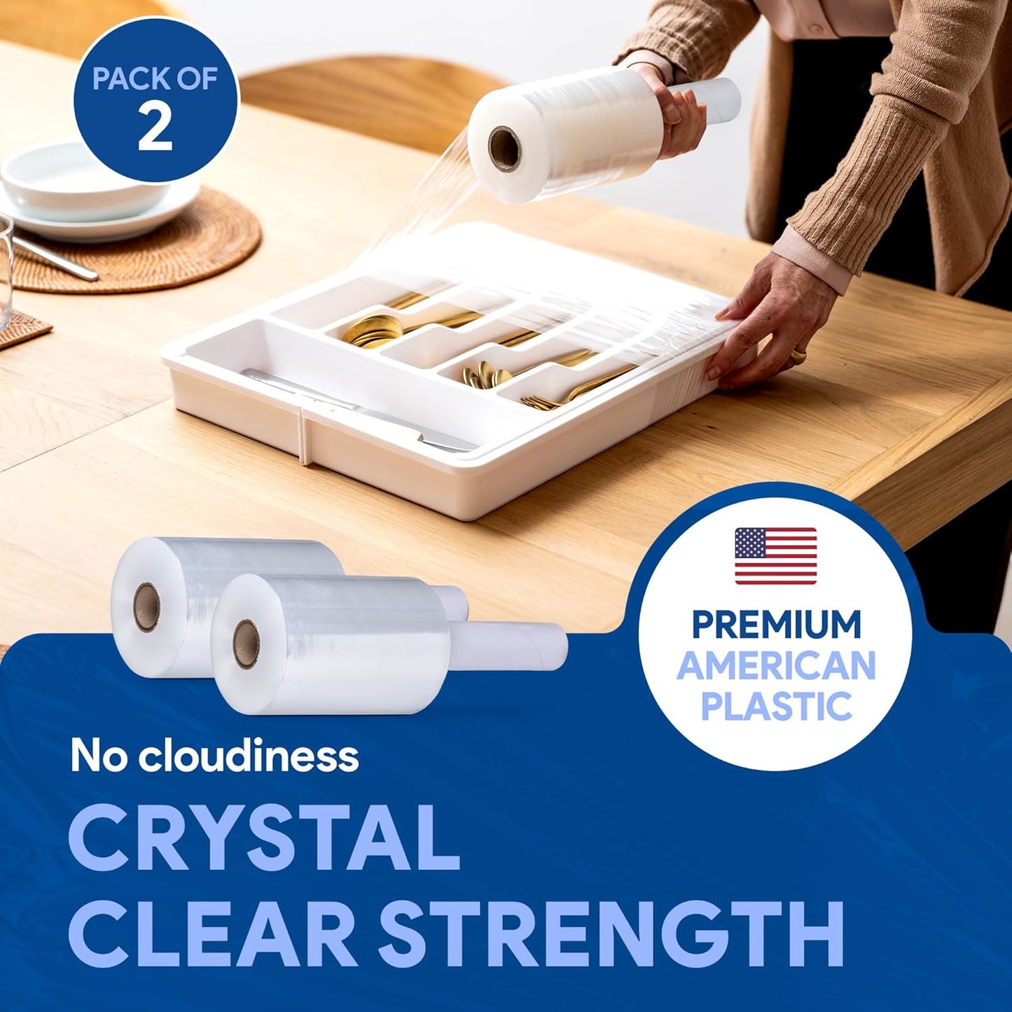 International Plastics Co. 2 Pack of 5" Plastic Stretch Film Wrap with Handles 1000 feet Each 500% Stretch Ability